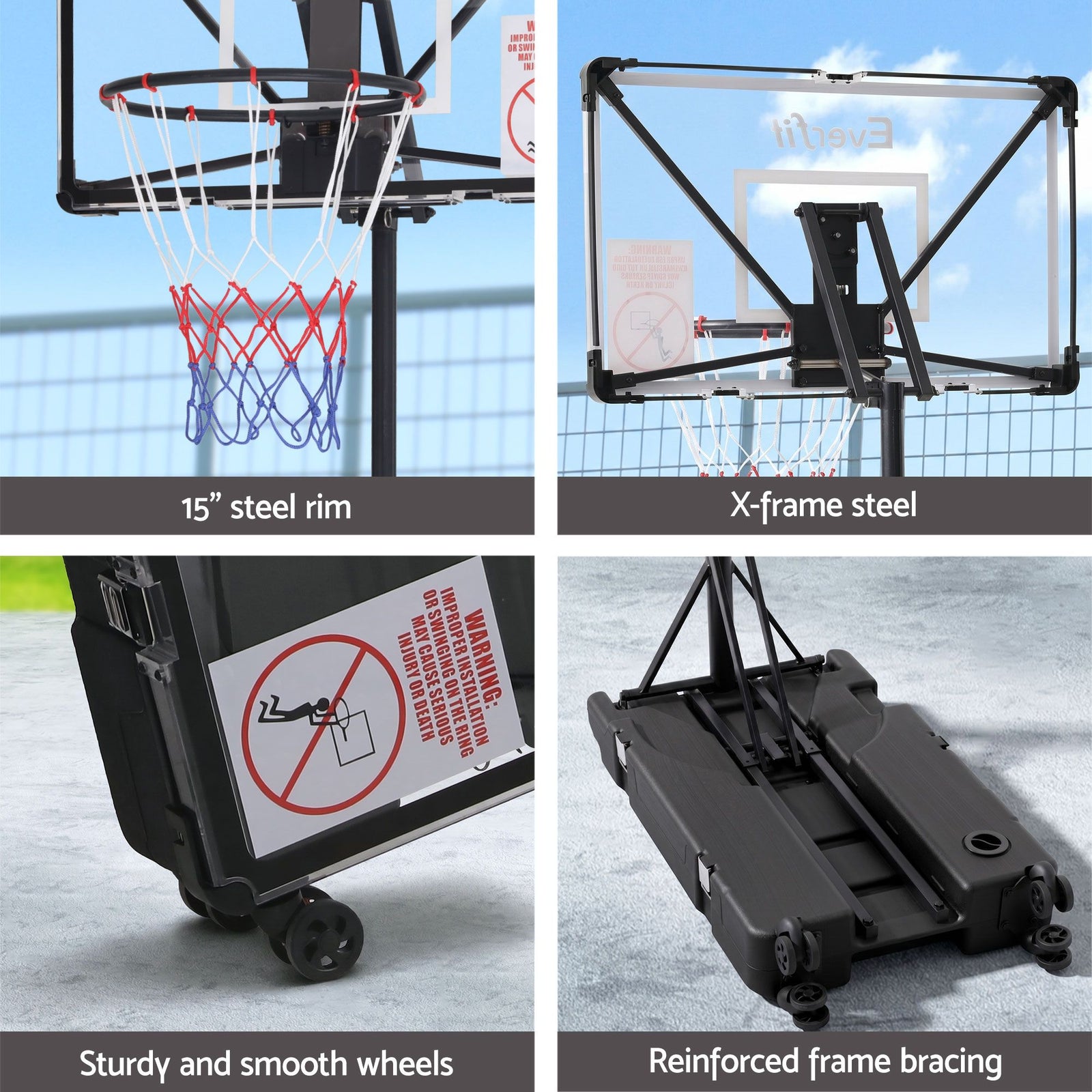 Everfit Portable Basketball Hoop System Adjustable Full Foldable Stand 2.07m