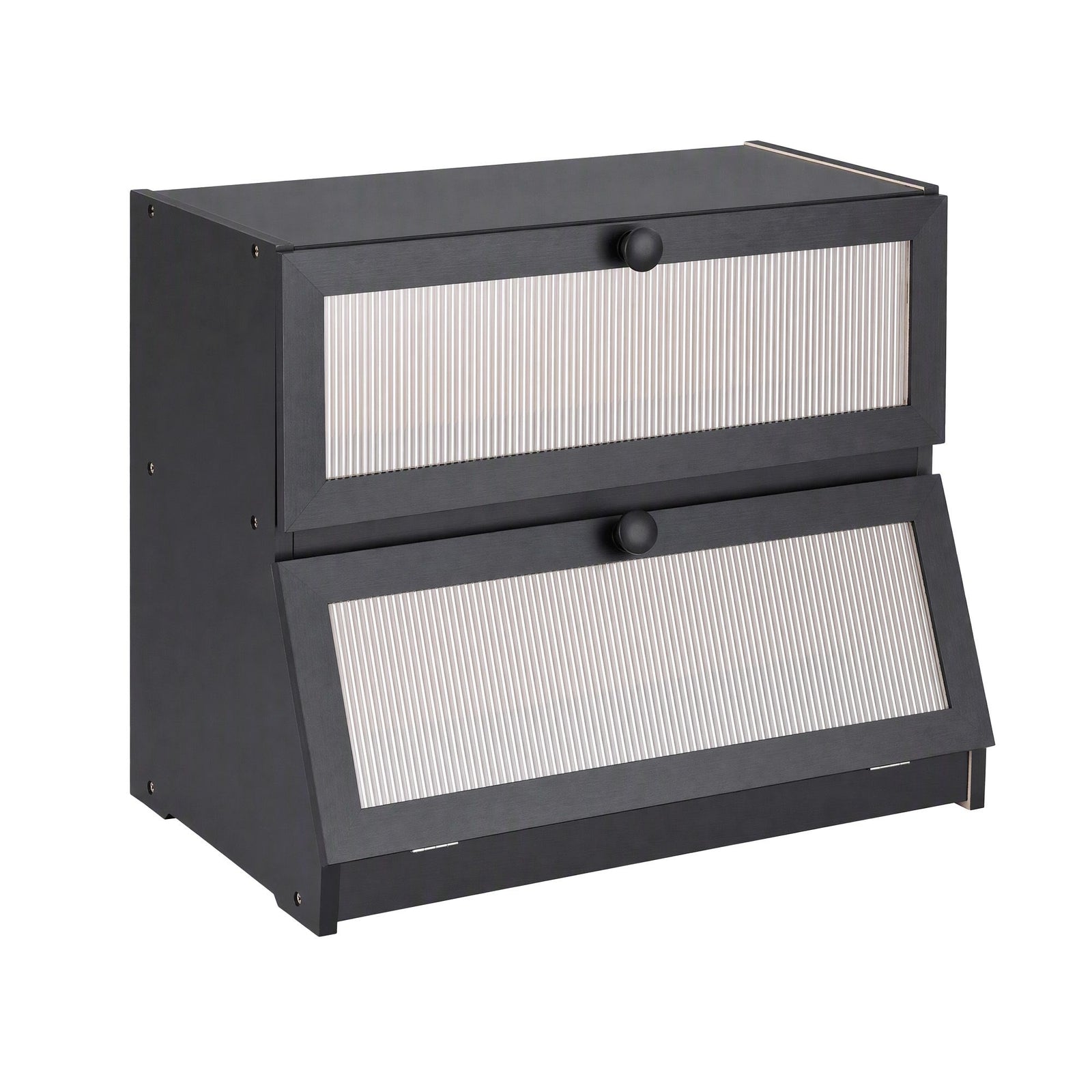 Artiss Bamboo Bread Box 2-Tier Kitchen Countertop Storage 40cm Black