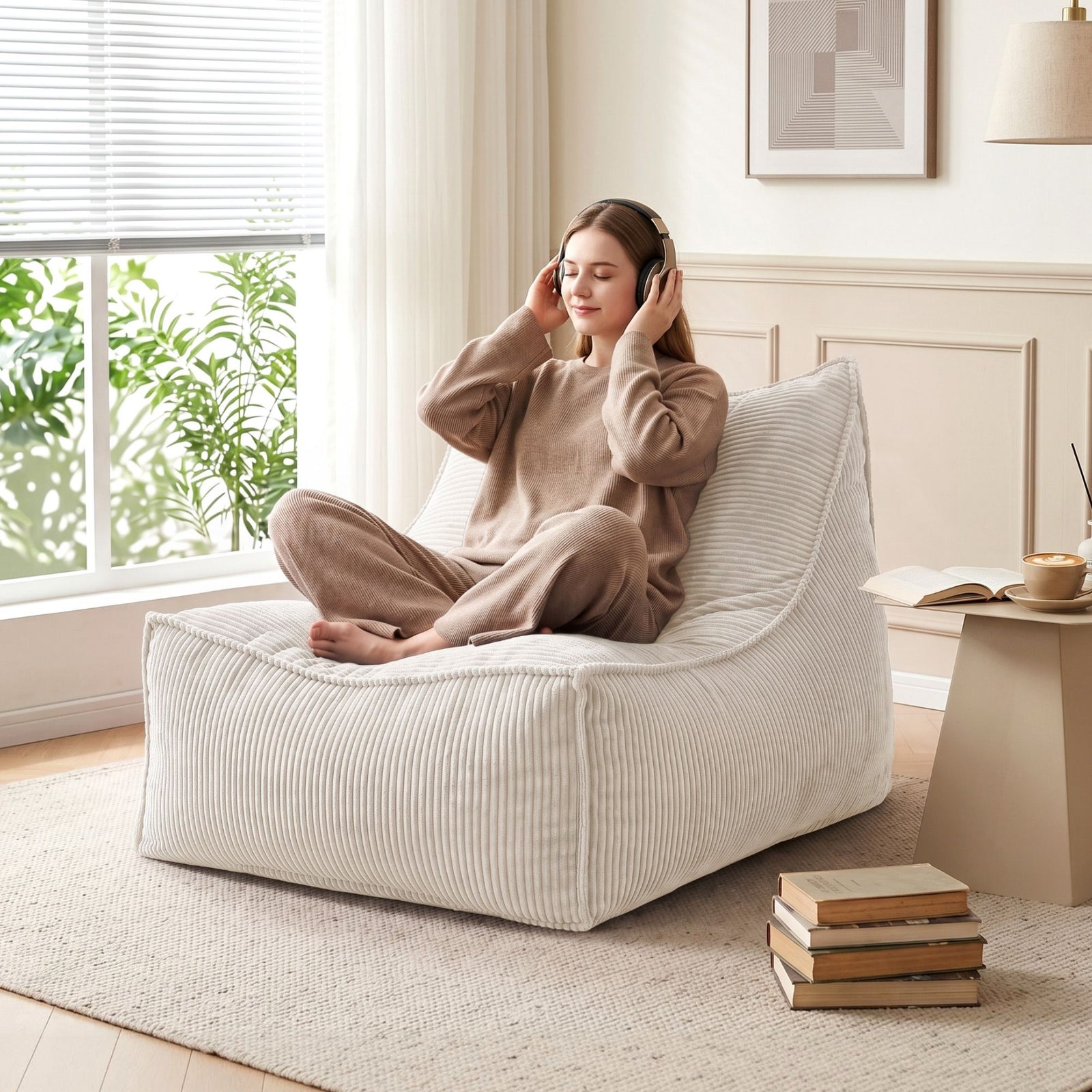 Artiss Bean Bag Chair Cover (No Filler) Soft Corduroy Stuffed Animal Storage Bean Bag Cover for Adults, Washable Lazy Sofa Cover for Living Room Bedroom, Beige