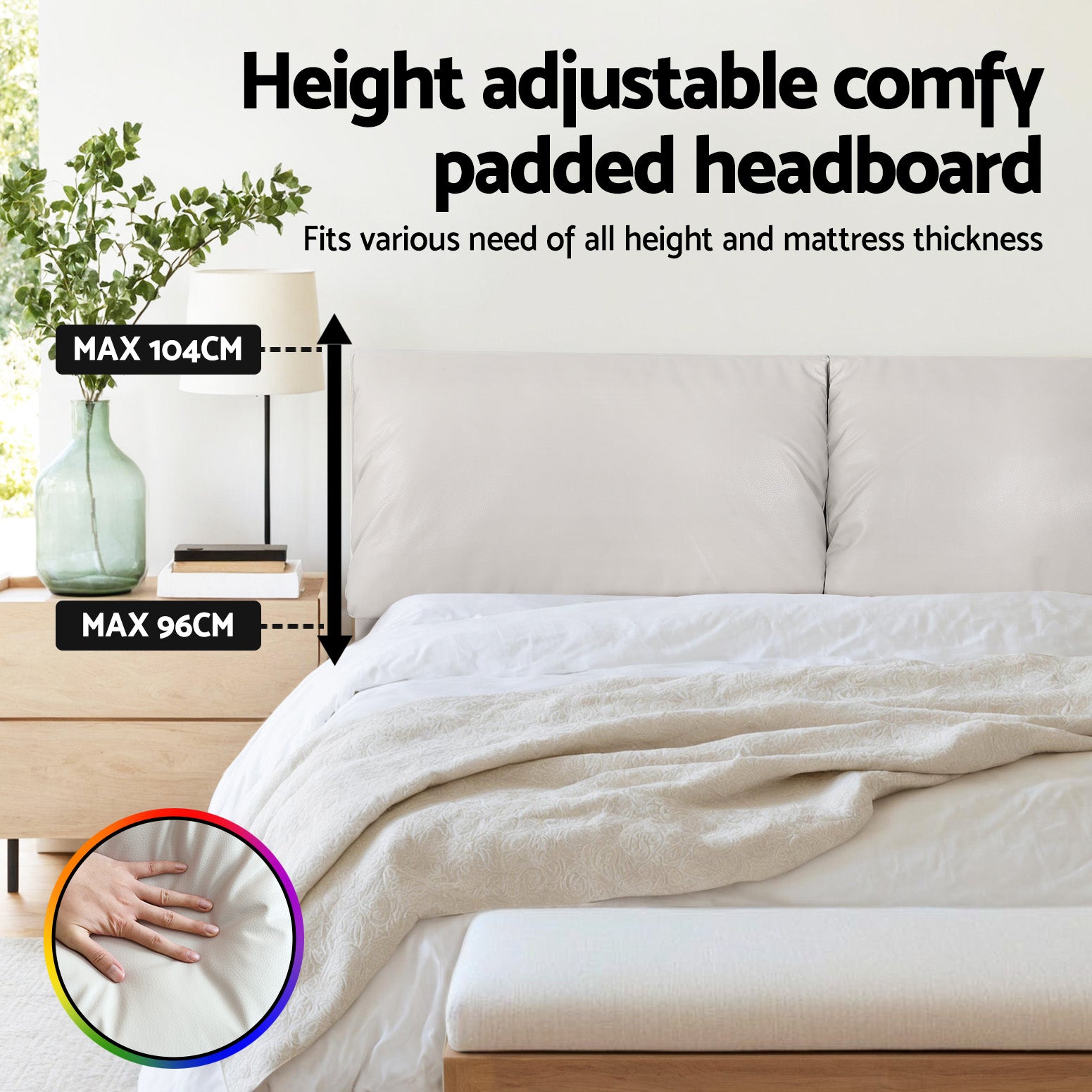 Artiss Double Bed Frame RGB LED Floating Beds Adjustable Headboard Beige White