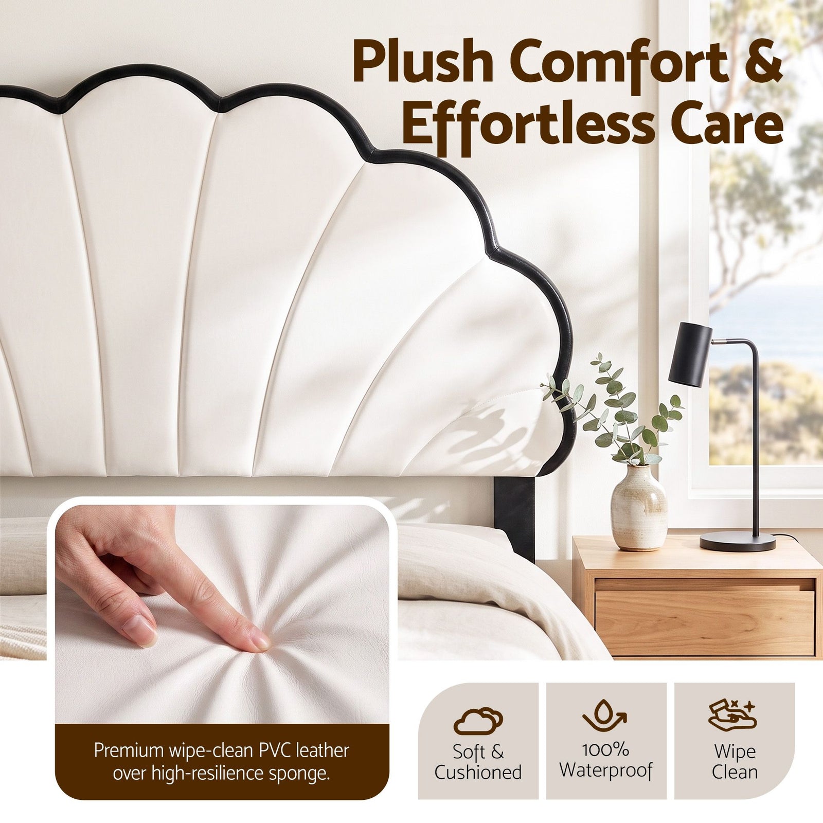 Artiss Double Bed Frame with Adjustable Shell Headboard and PVC Upholstery