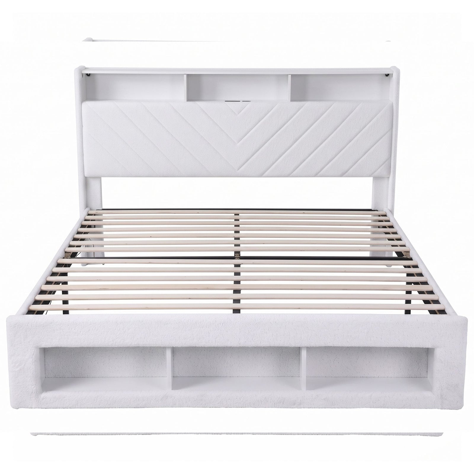 Artiss King Bed Frame with Storage, Charging Station & LED, White