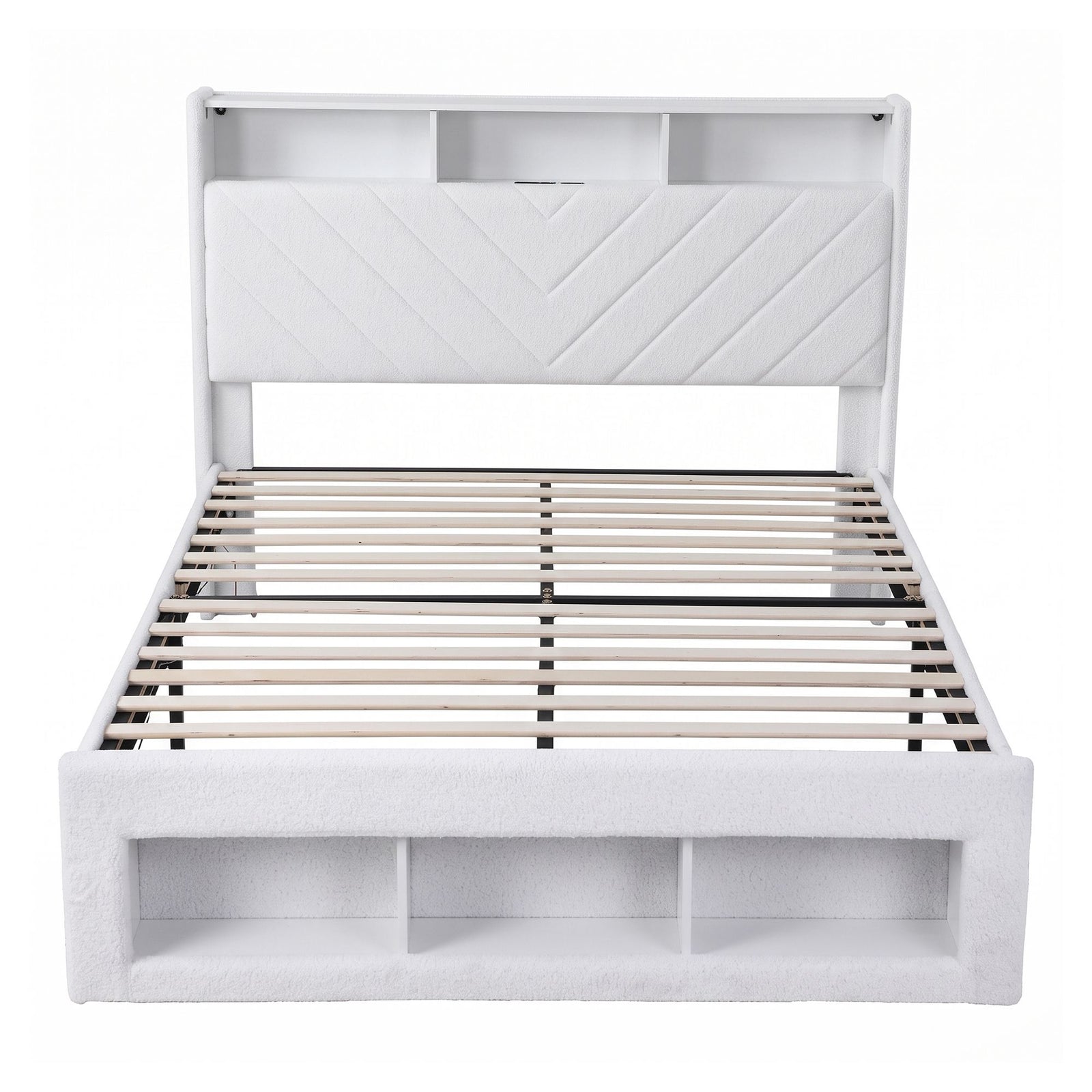 Artiss Queen Bed Frame with Storage Charging Station & LED White
