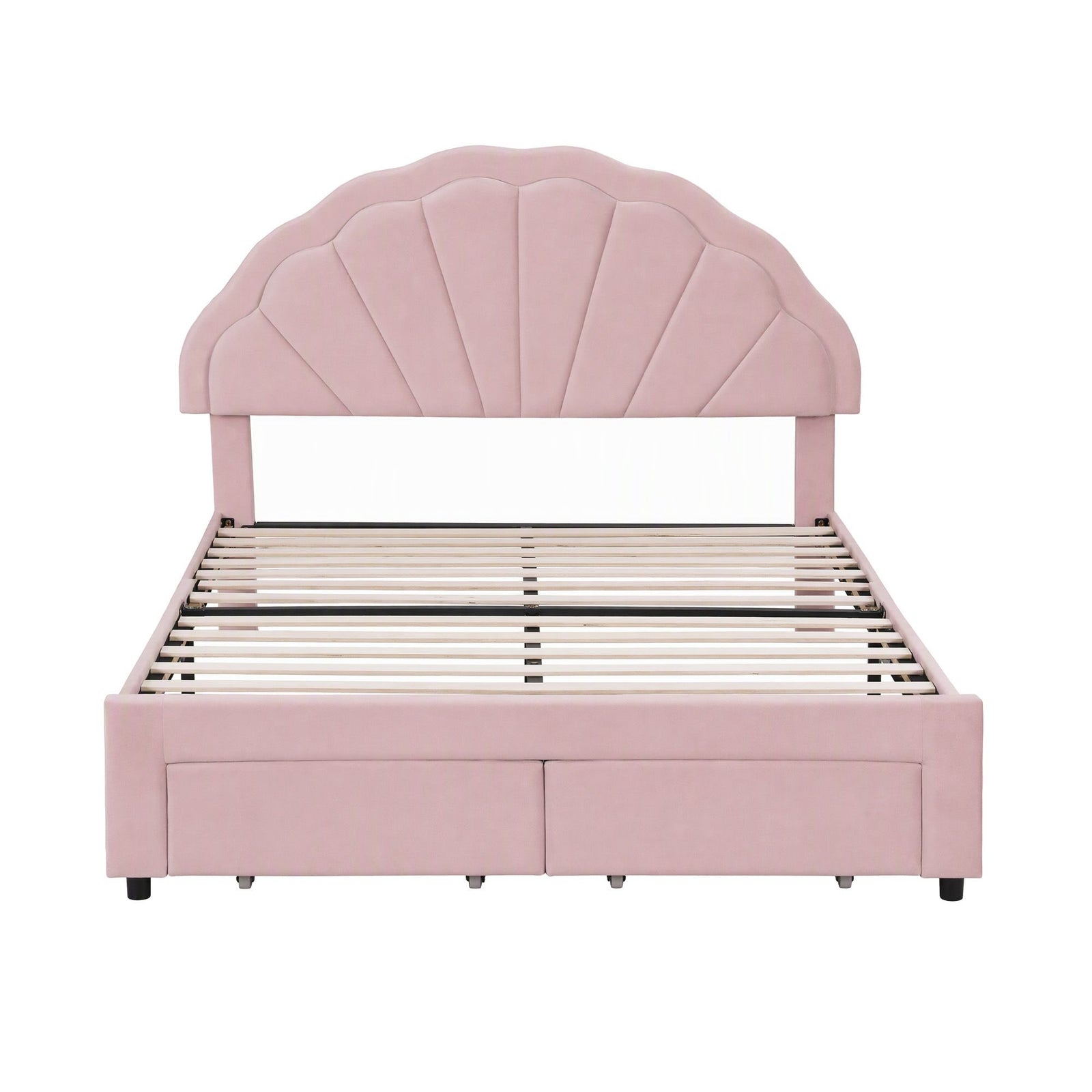 Artiss Double Bed Frame with 2 Storage Drawers Upholstered Velvet Platform Bed LED Headboard Pink