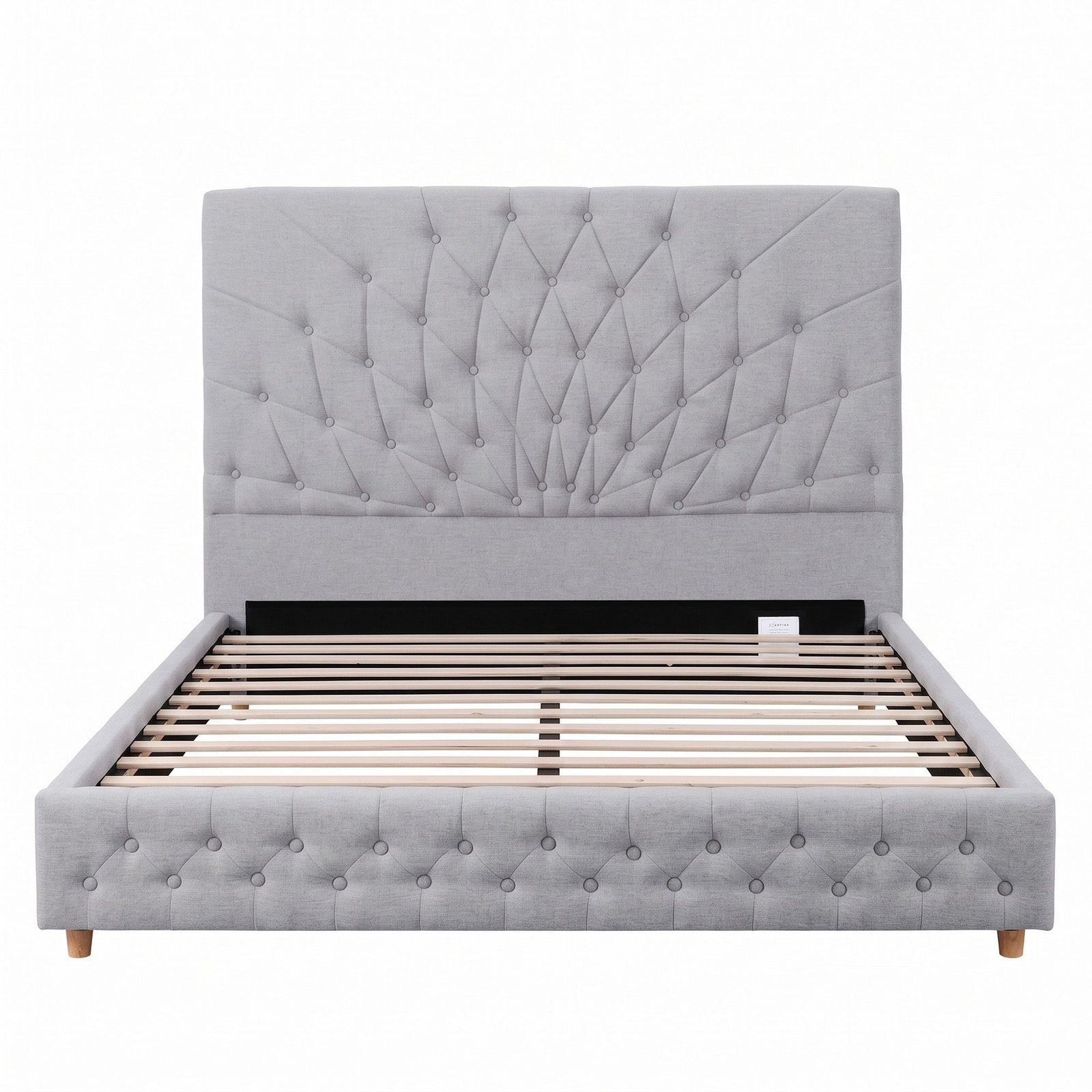 Artiss Queen Bed Frame with Tufted Headboard and Plywood Slats Grey