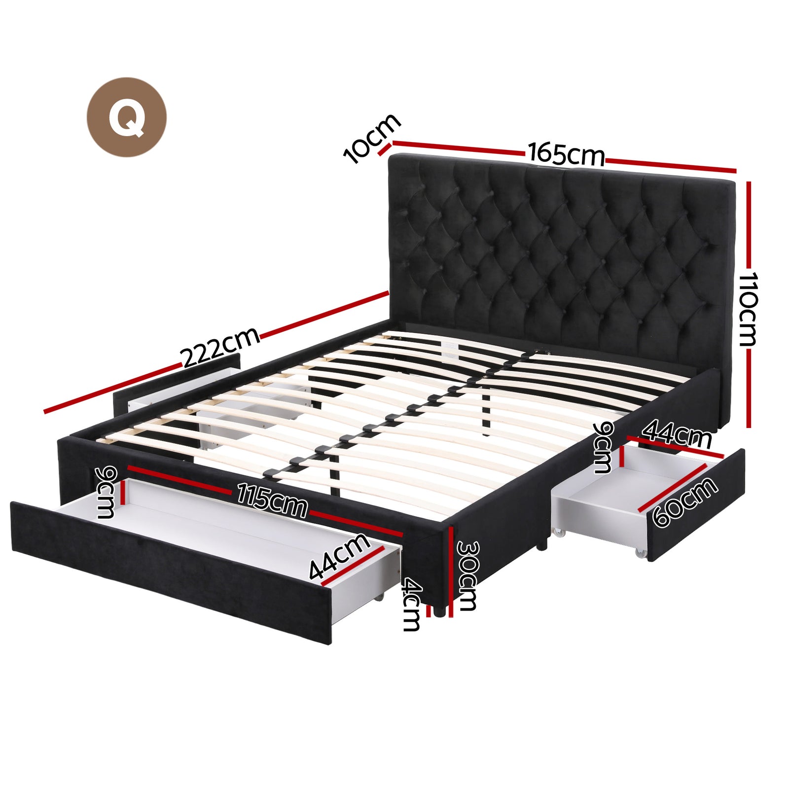 Artiss Queen Bed Frame Storage Charging Station Upholstered 3 Drawers USB Type-C