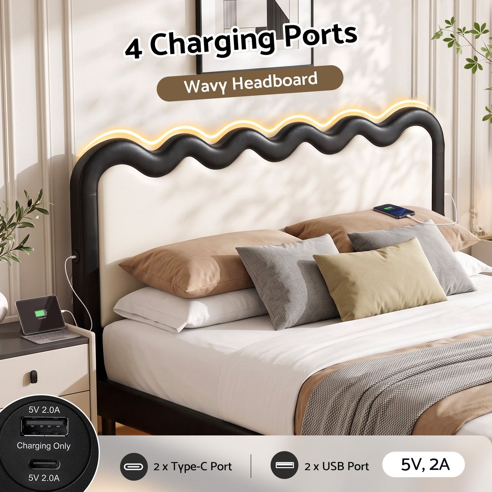 Artiss Queen Bed Frame, Floating Design with RGB LED and USB Charging