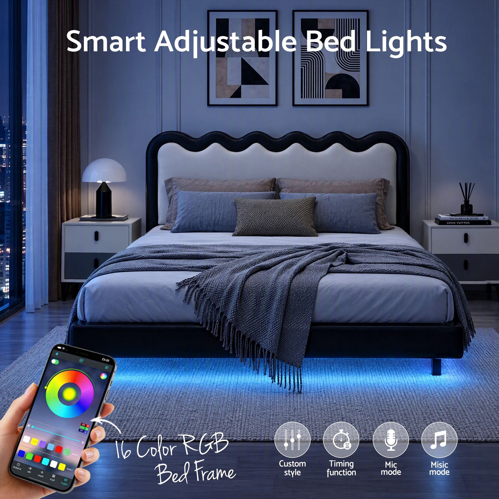 Artiss Queen Bed Frame, Floating Design with RGB LED and USB Charging