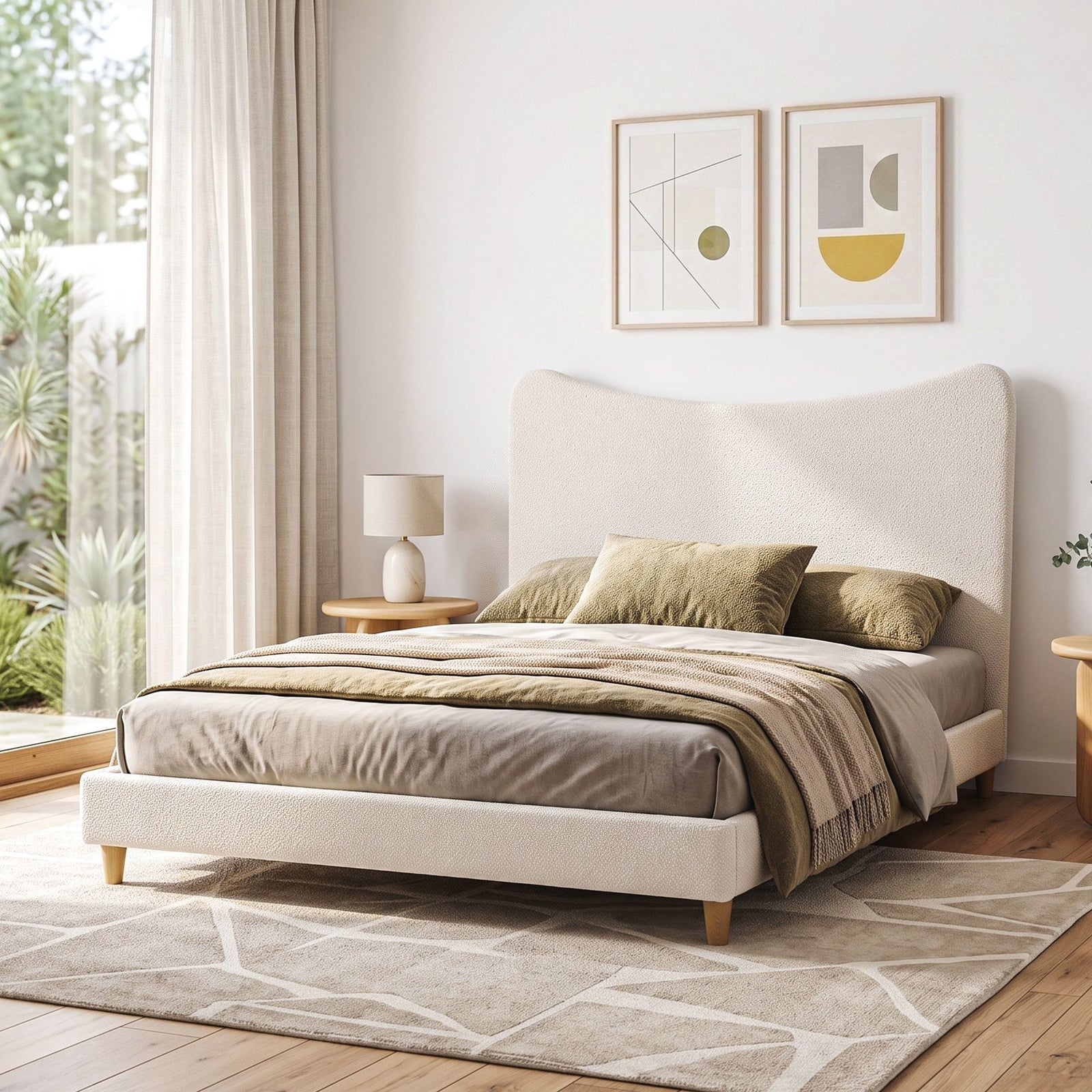 Artiss Queen Bed Frame with Boucle Headboard, Beige, 300kg Capacity