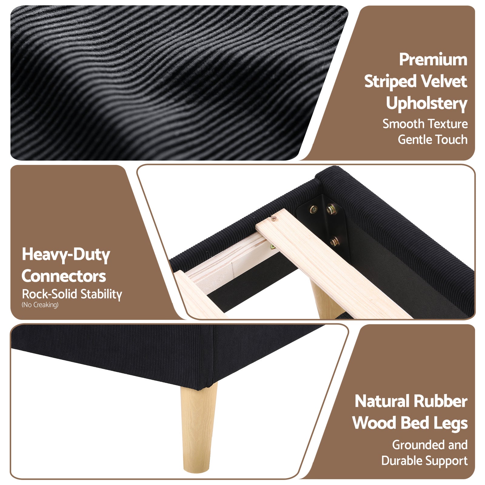 Artiss Queen Bed Frame Upholstered Adjustable Headboard Mood Lighting Heavy Duty Black Velvet