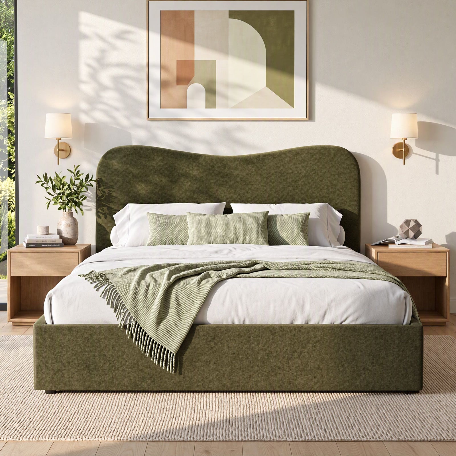 Artiss Queen Bed Frame with Storage Drawer, Chenille Curved Headboard