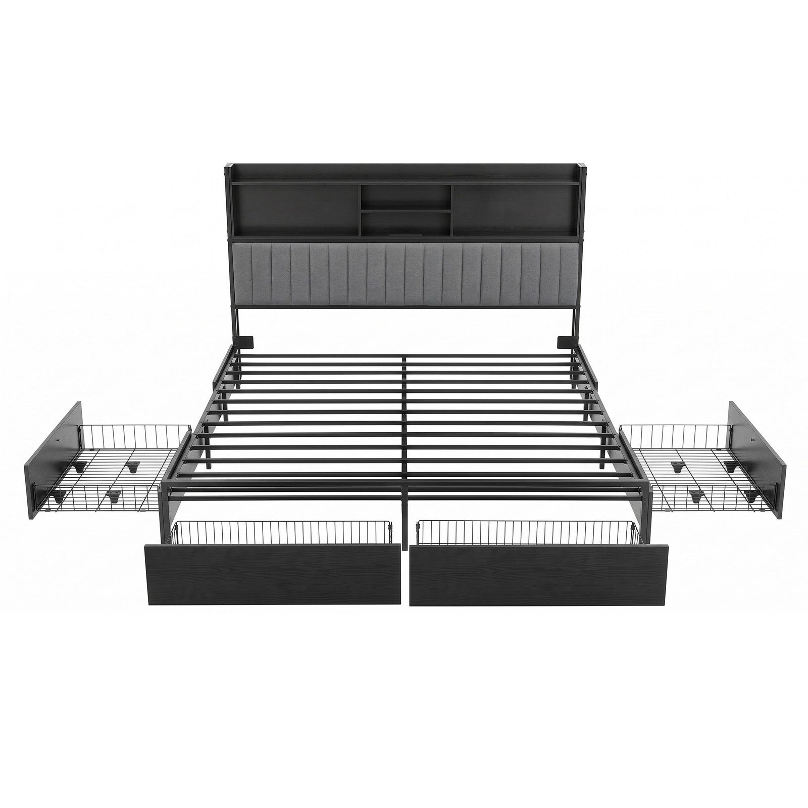 Artiss King Bed Frame with Storage, 4 Drawers and Charging Station