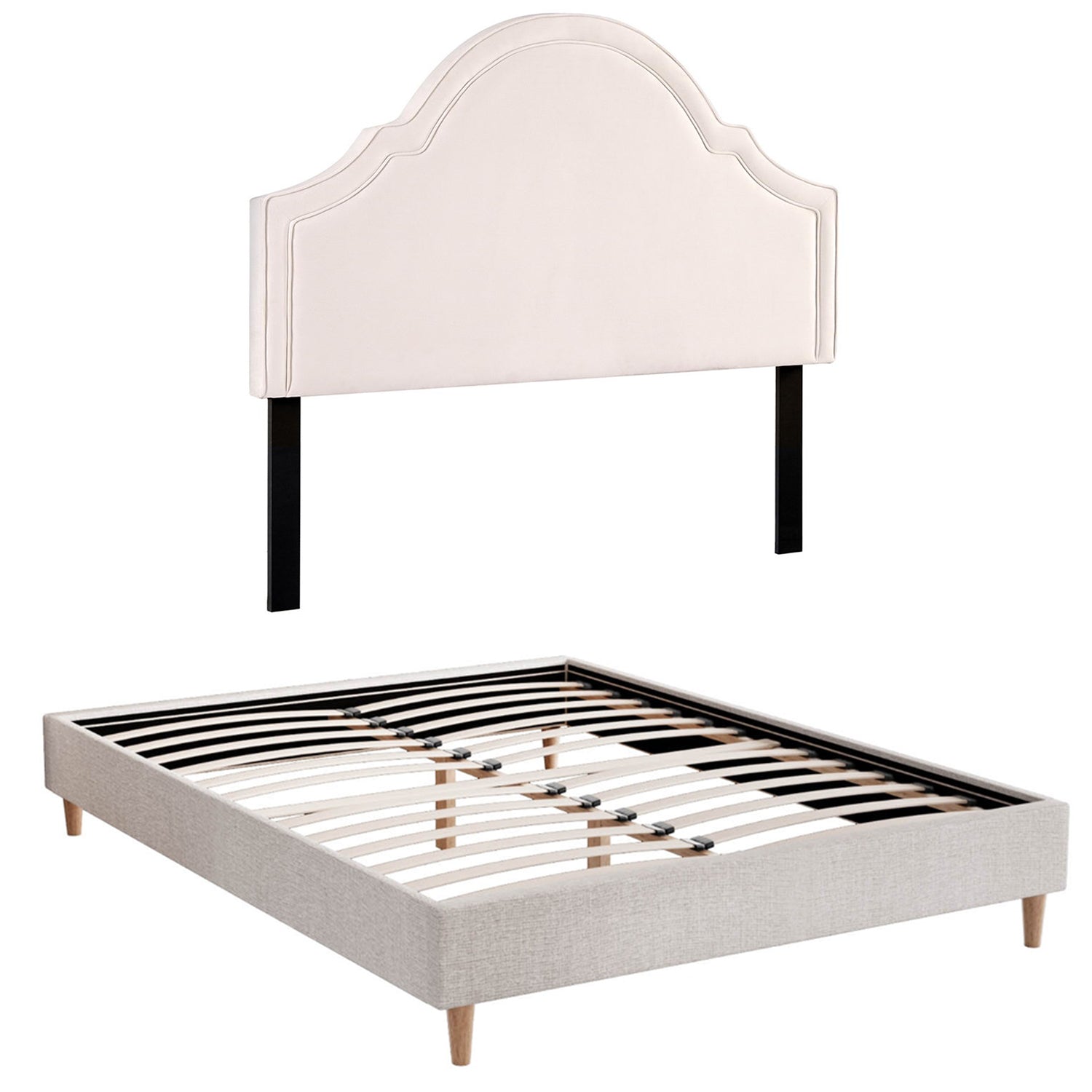 Artiss Queen Bed Frame with Storage Scalloped Velvet Headboard Wooden Platform Base