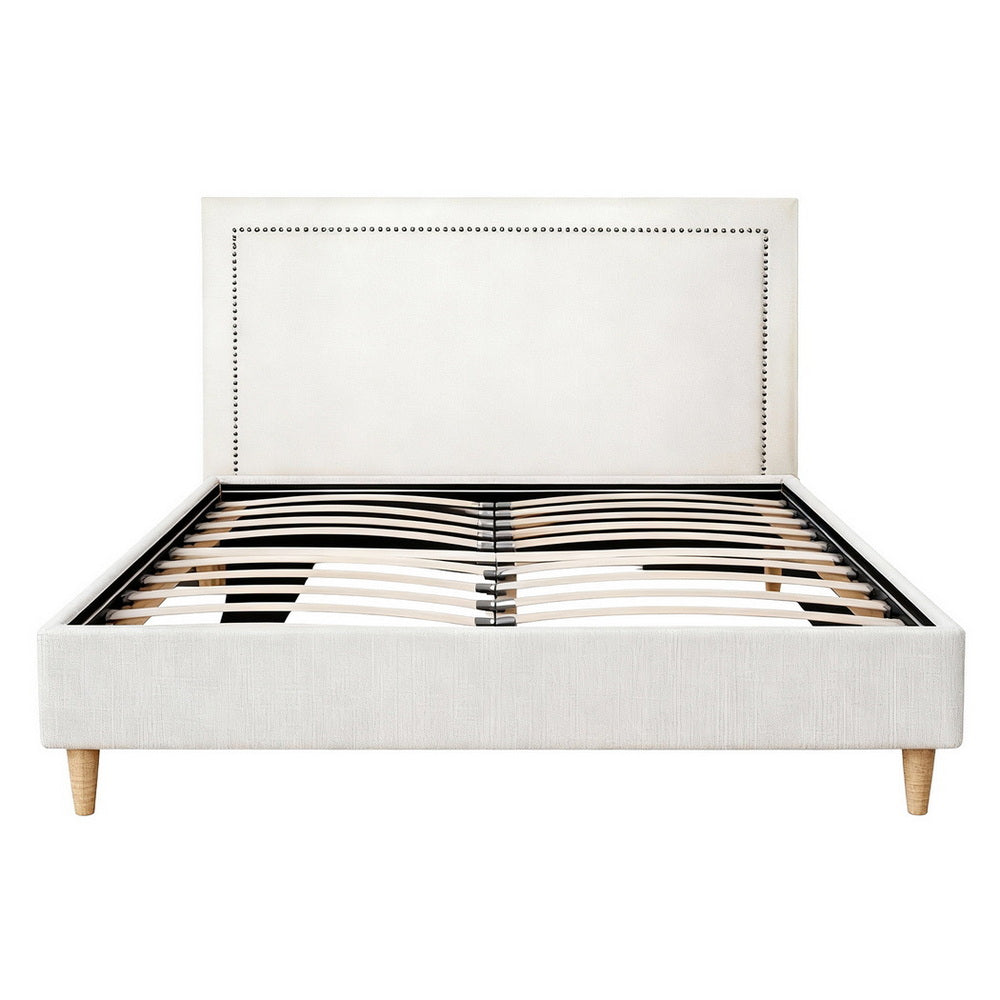 Artiss Queen Bed Frame Platform Bed Base Upholstered Headboard Linen Fabric Beige