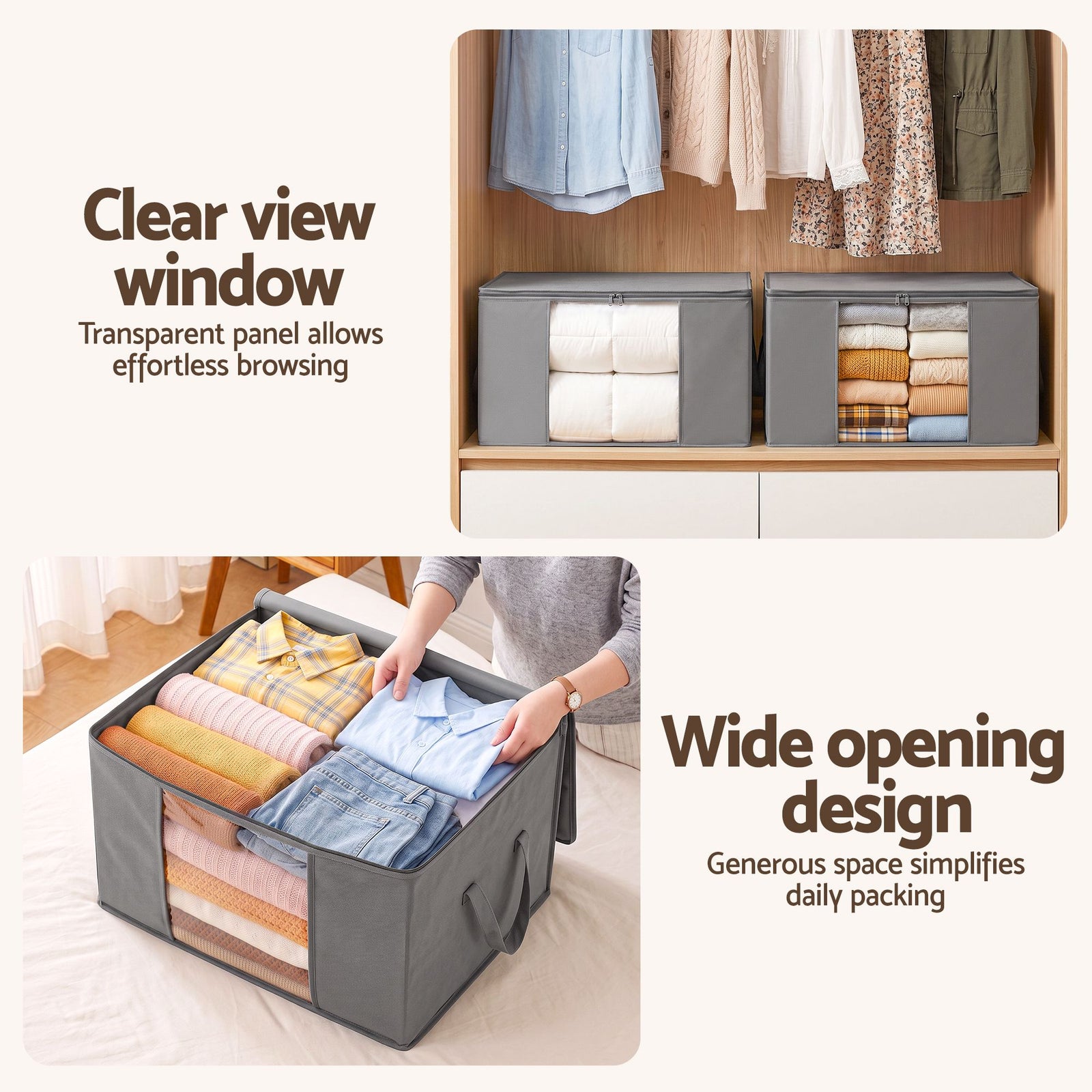 Artiss Blanket Storage Bags Box X4 Clothes Quilt Container 84L Organiser Grey