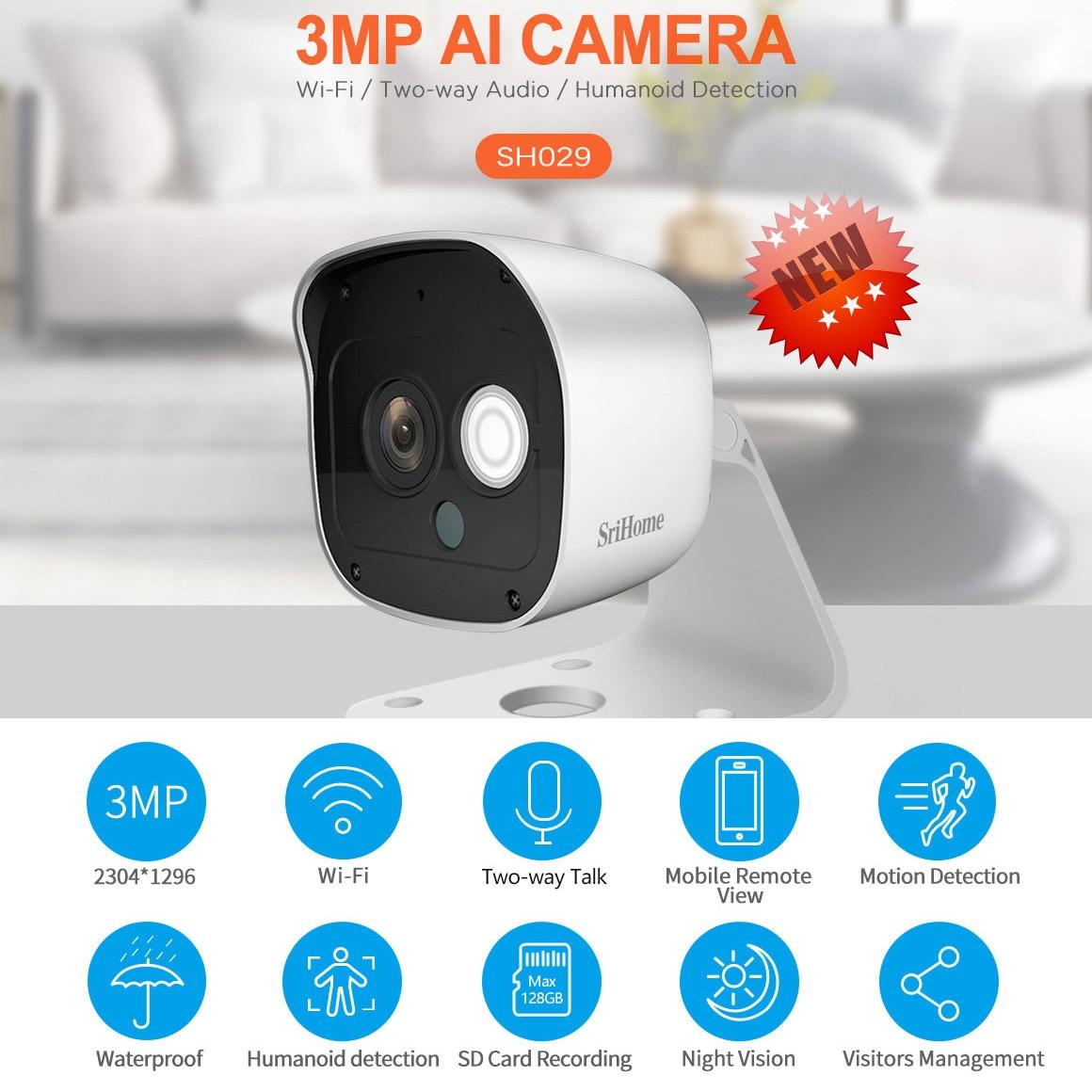 Ai Camera With 3.0Mp 1296P Hd Two-Way Talk Motion & Humanoid Detection Night Vision Tf Card Support-1964932156727889921