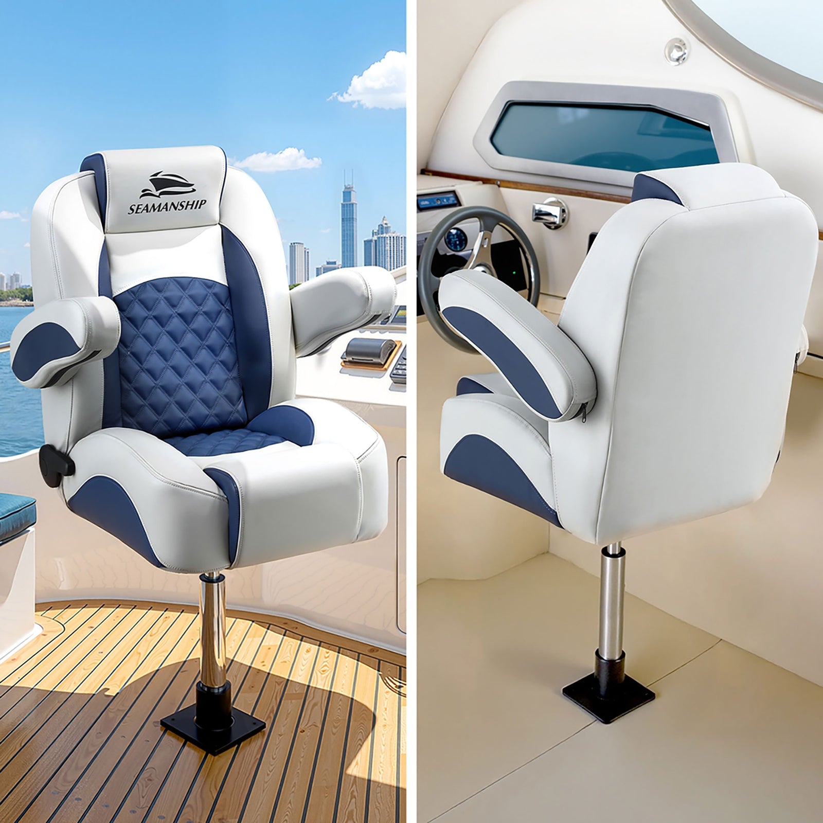 Seamanship Boat Seat Pedestal 55–75cm Adjustable Gas Lift 360 Degrees Swivel 2 Pack
