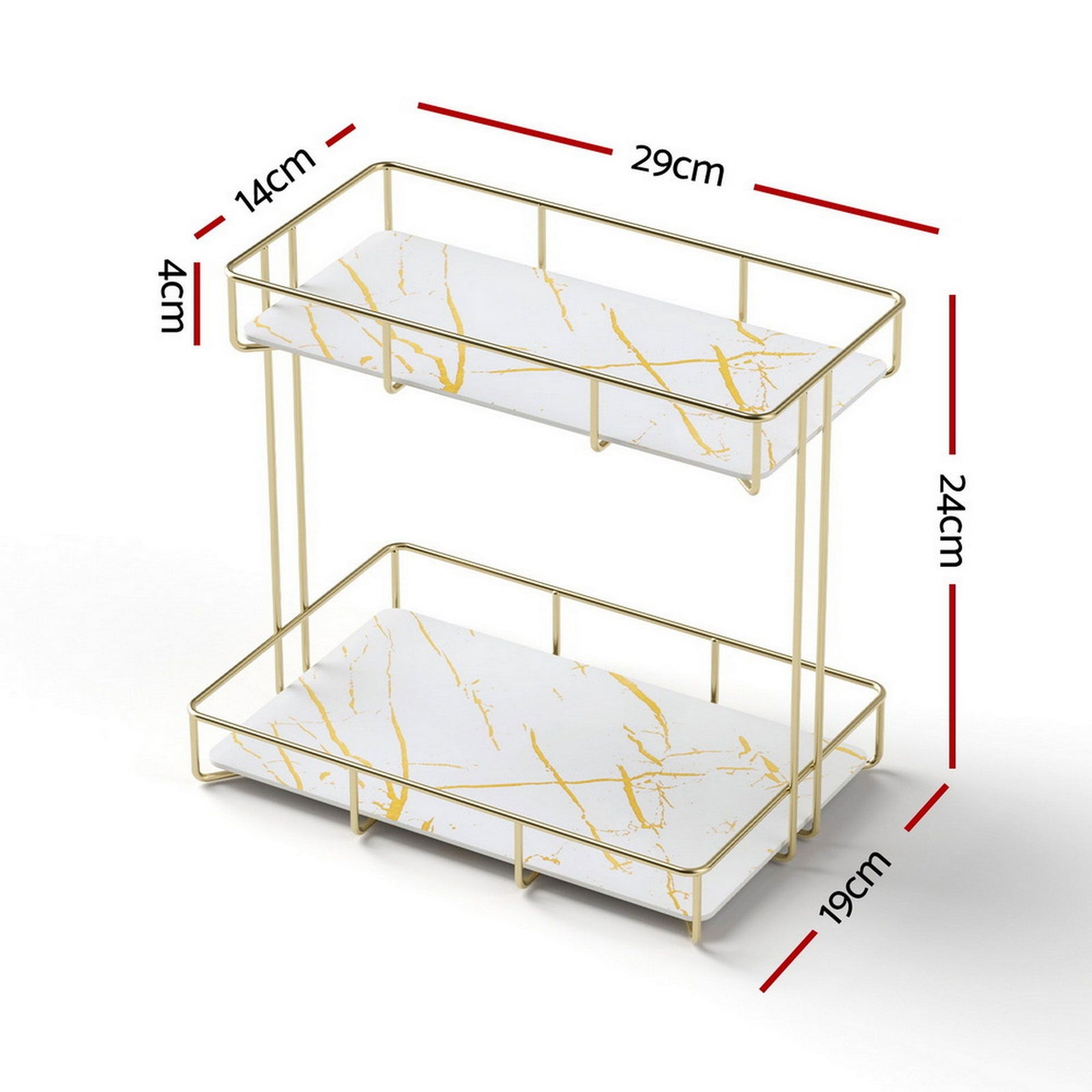 Artiss 2X Bathroom Storage Rack 2 Tier Corner Organiser Gold Marble Look