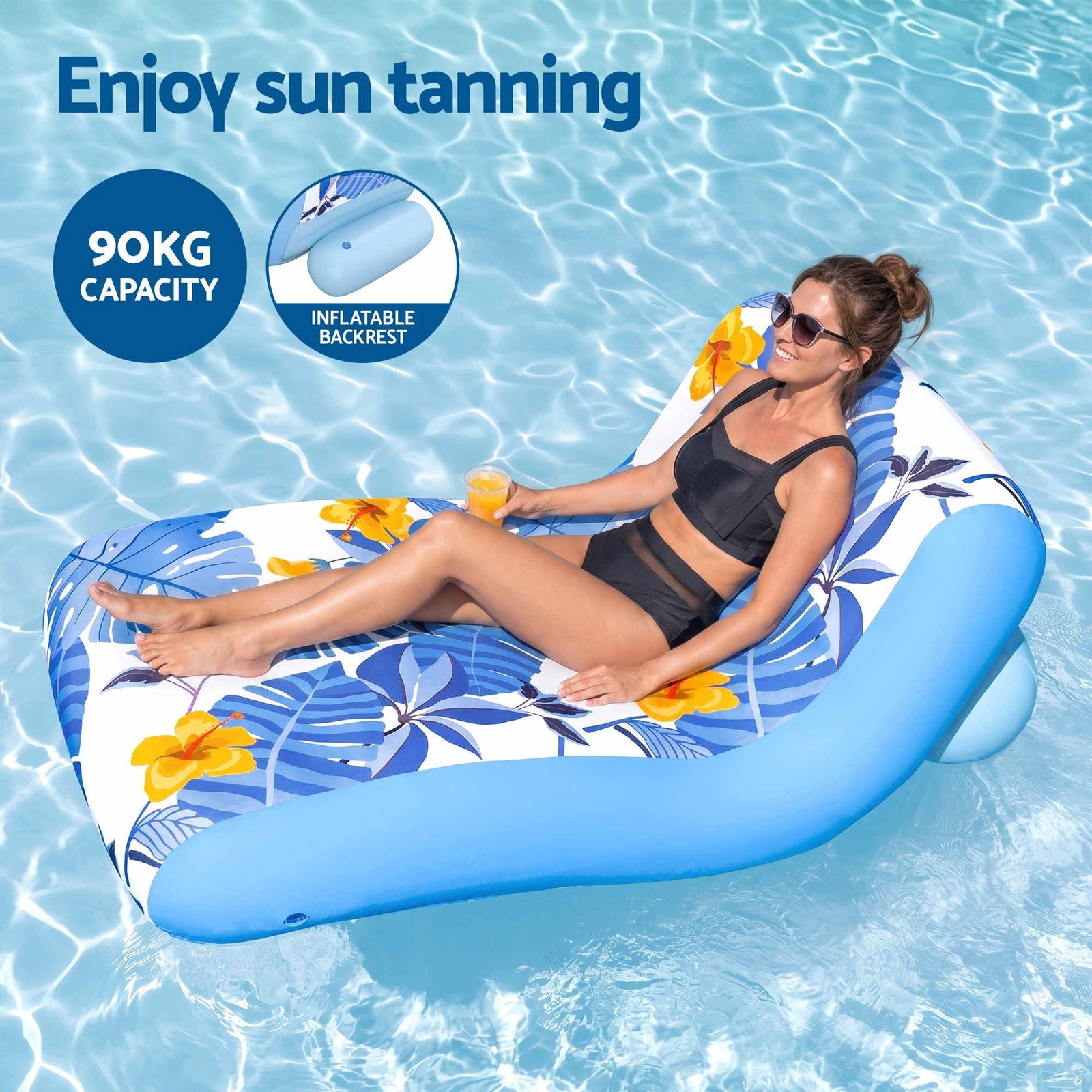 Bestway Inflatable Pool Float Sun Lounger with Cup Holder 163x94cm Blue