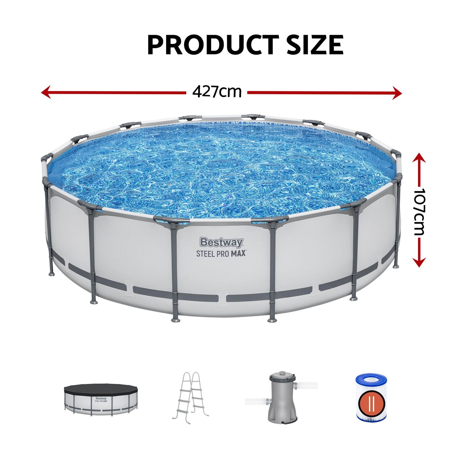 Bestway Swimming Pools 427cm x 107cm Steel Above Ground Round Backyard Pool Set White
