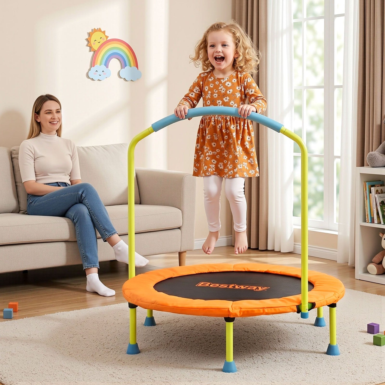 Bestway 36inch Kids Trampoline Foldable Rebounder Fitness for Ages 3+ Orange