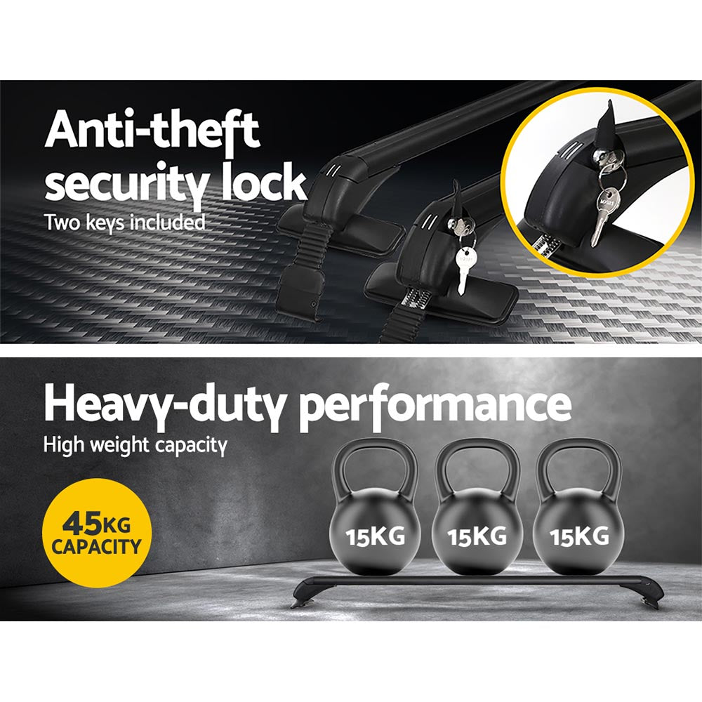 Universal Car Roof Racks Pod Aluminium Cross Bars Clamps Lockable 90cm Black