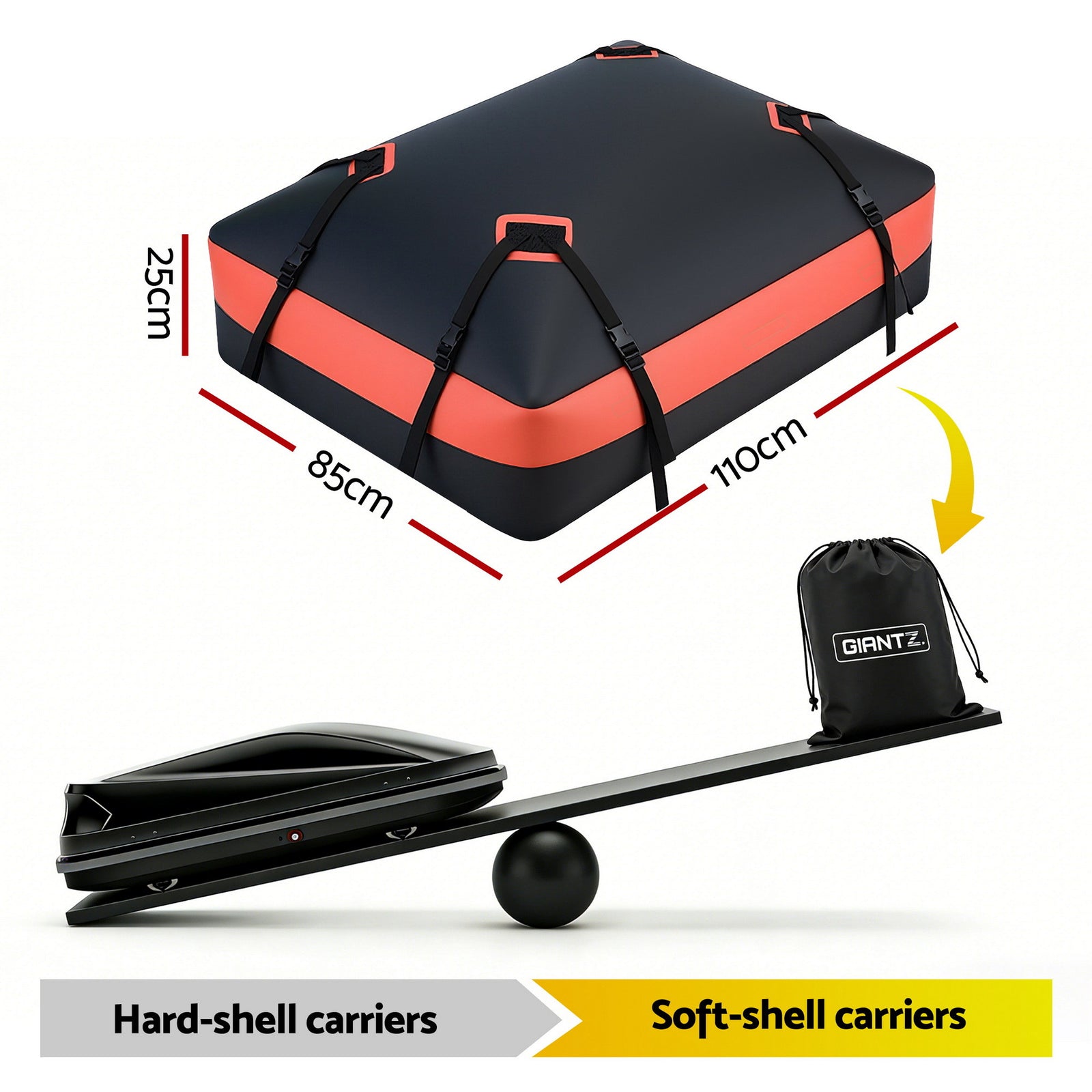 Giantz Roof Top Cargo Bag Waterproof Car Luggage Carrier 15 Cubic Ft Universal