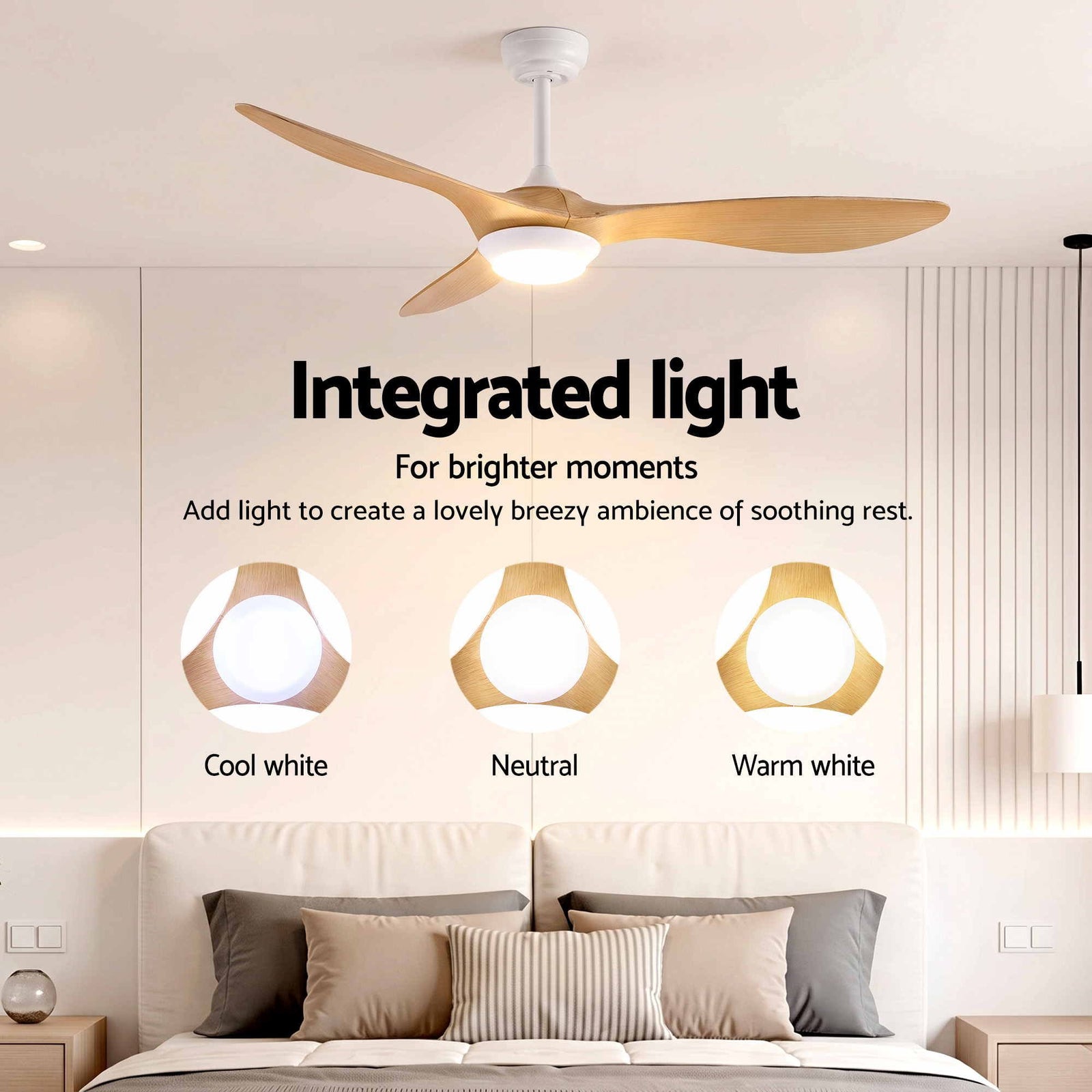 Devanti 52'' Ceiling Fan DC Motor w/Light w/Remote - Wood