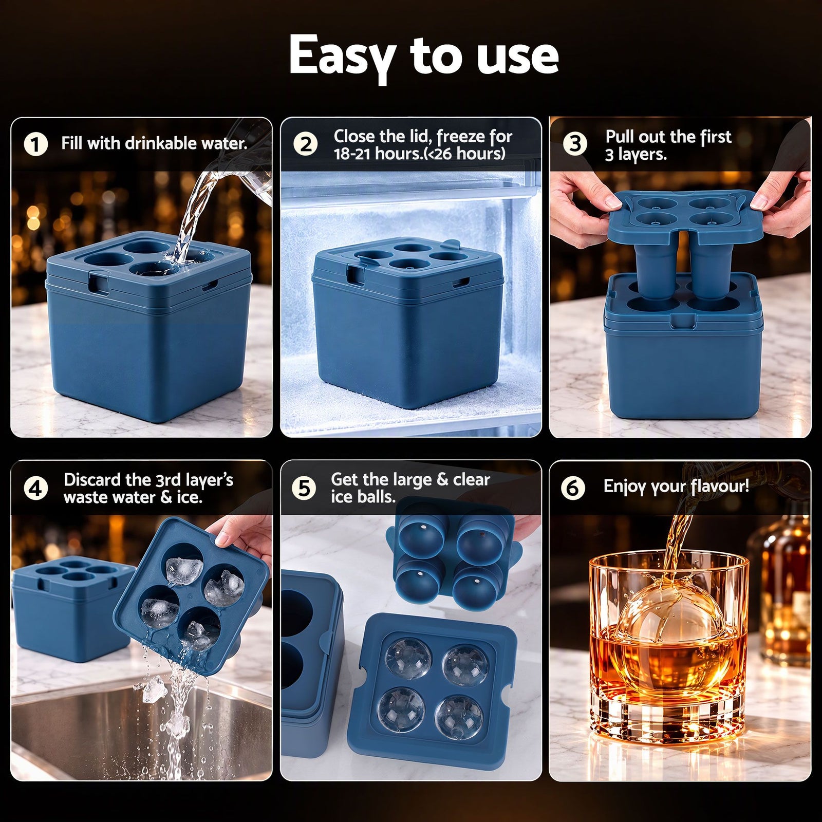 Artiss 5cm Clear Ice Mold Large Sphere Ice Ball Tray for Whiskey