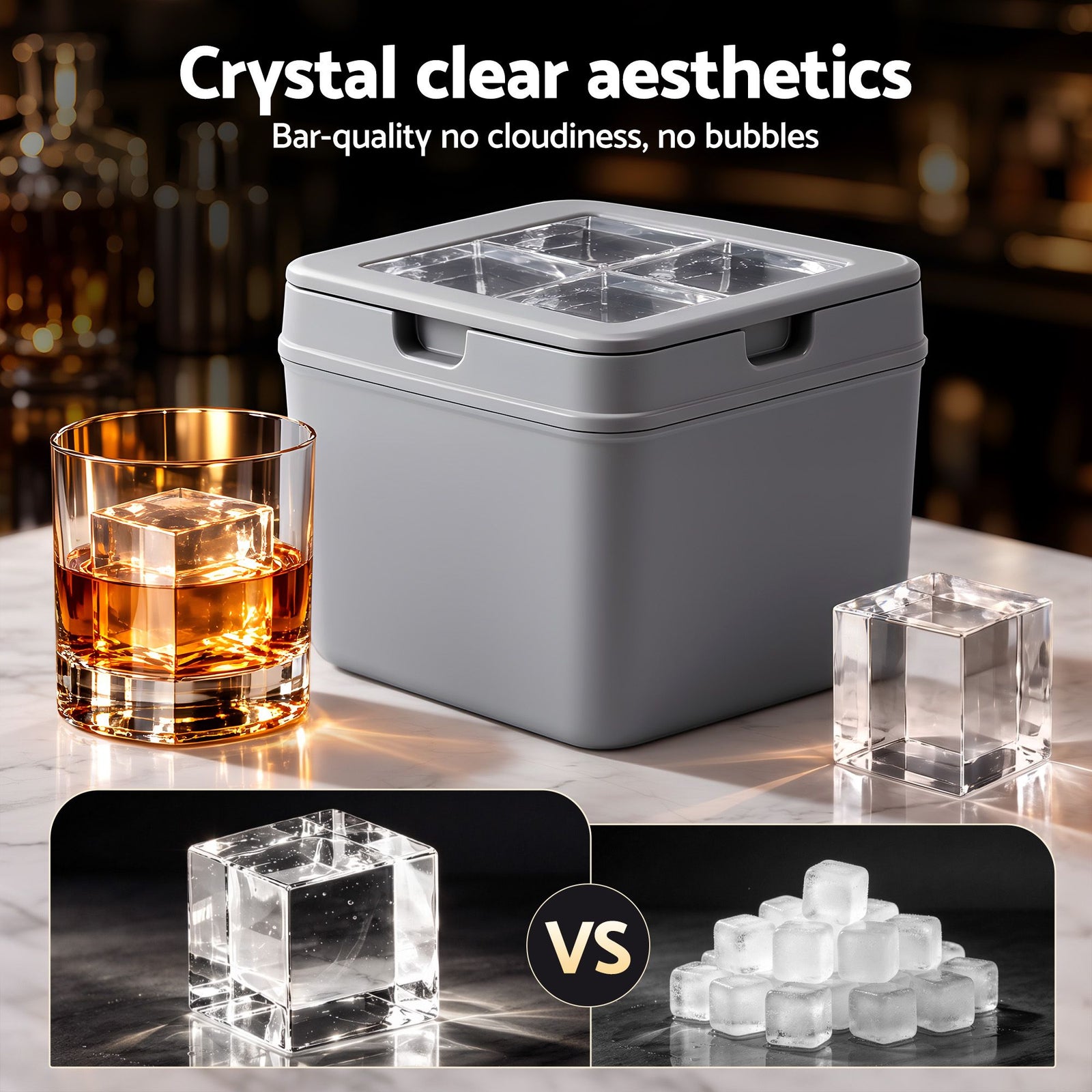 Artiss 5cm Clear Ice Mold Whiskey Large Square Ice Cube Tray