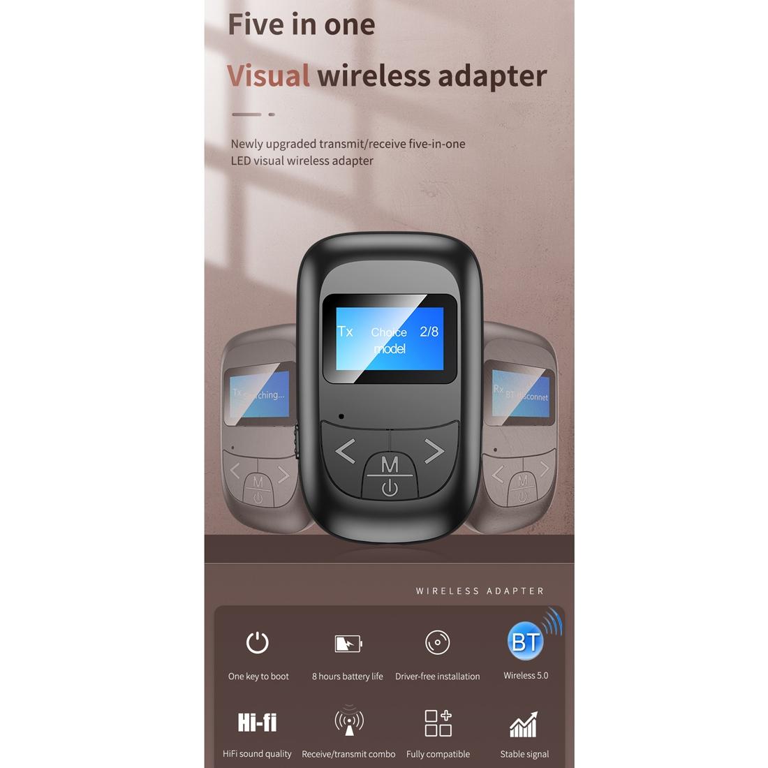 2-In-1 Bluetooth Adapter With Lcd Display - Black-1915196712738230273