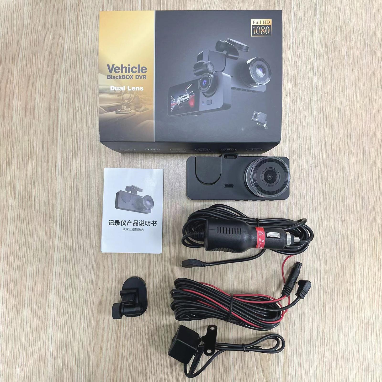 Black A2 Triple Lens Car Dash Camera Recorder-1922443418571771911