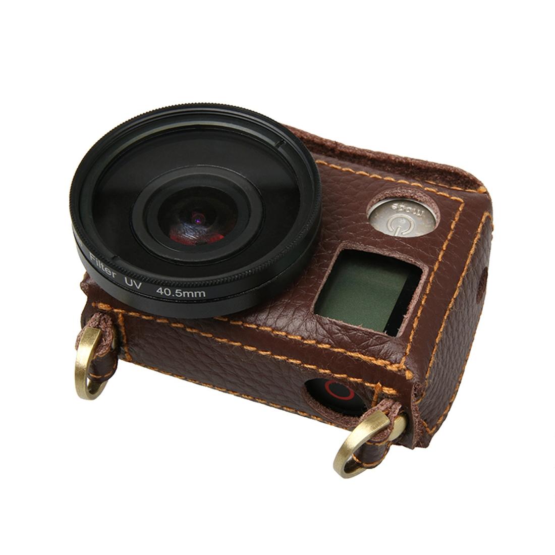 Genuine Leather Protective Case For Gopro Hero4 With Litchi Texture And Sling-1915196643918090246