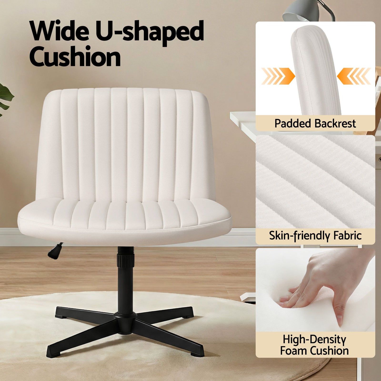 Artiss Office Desk & Chair Set 140cm Computer Desk with Rotatable Bookshelf & Criss Cross Office Chair Armless Swivel Chair, Home Office Study Workstation Furniture