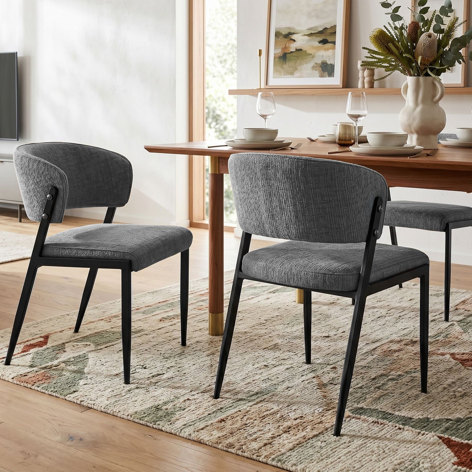 Artiss Dining Chairs Set of 2 Linen Fabric Soft Upholstered Chairs Grey
