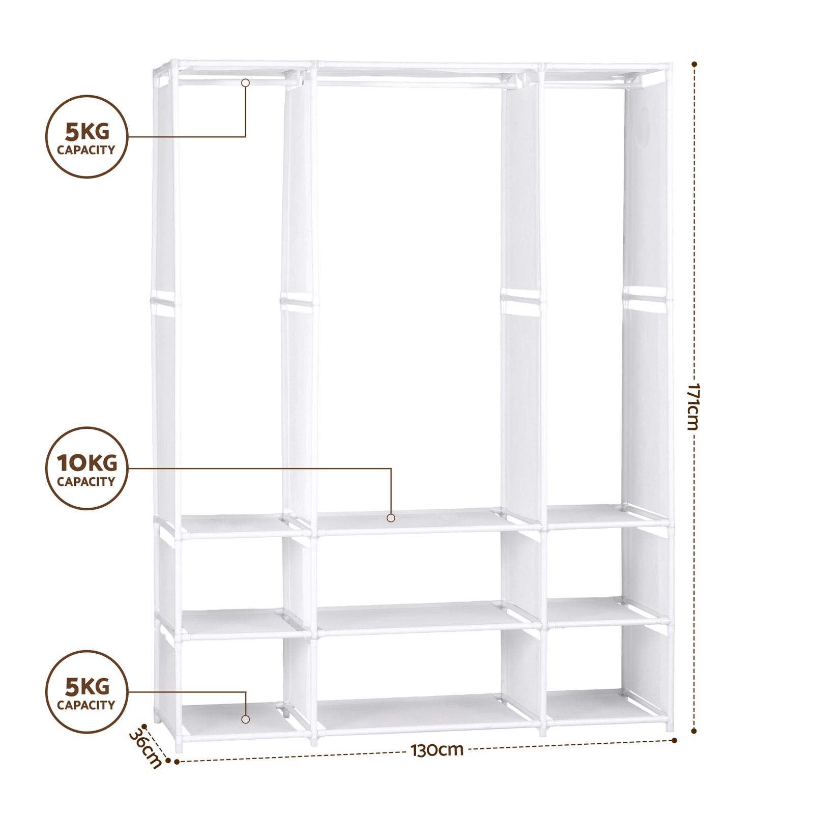 Artiss Large Portable Clothes Closet Wardrobe with Open Shelf White