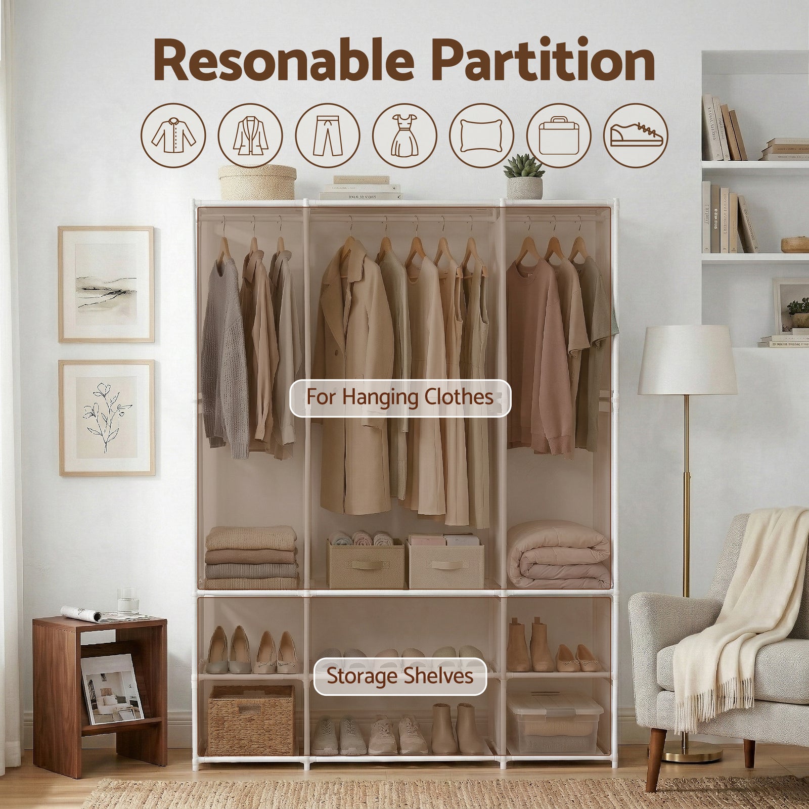 Artiss Large Portable Clothes Closet Wardrobe with Open Shelf White