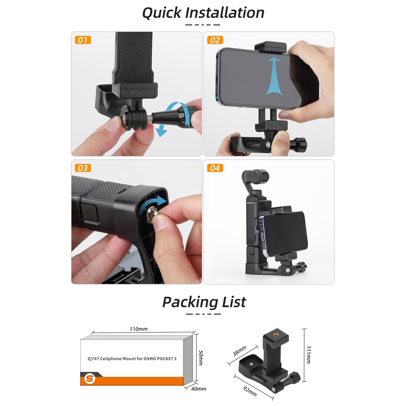 Handheld Tripod Expansion For Dji Pocket 3 - Front Phone Holder Mount-1915196775690539010