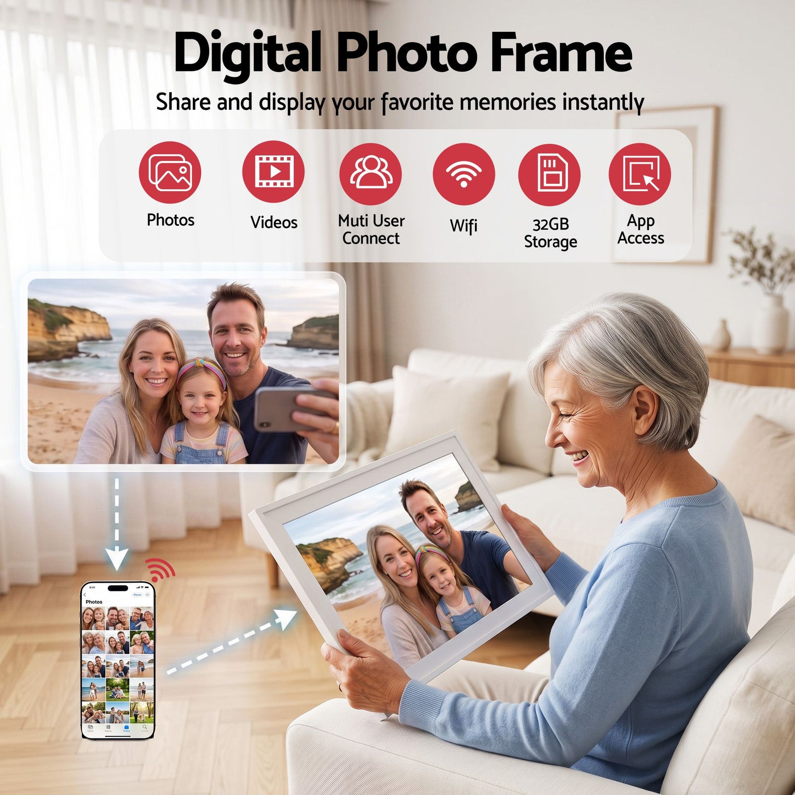 Artiss 15.6" Digital Calendar Planner Smart Photo Frame Family Chore Chart & Sync