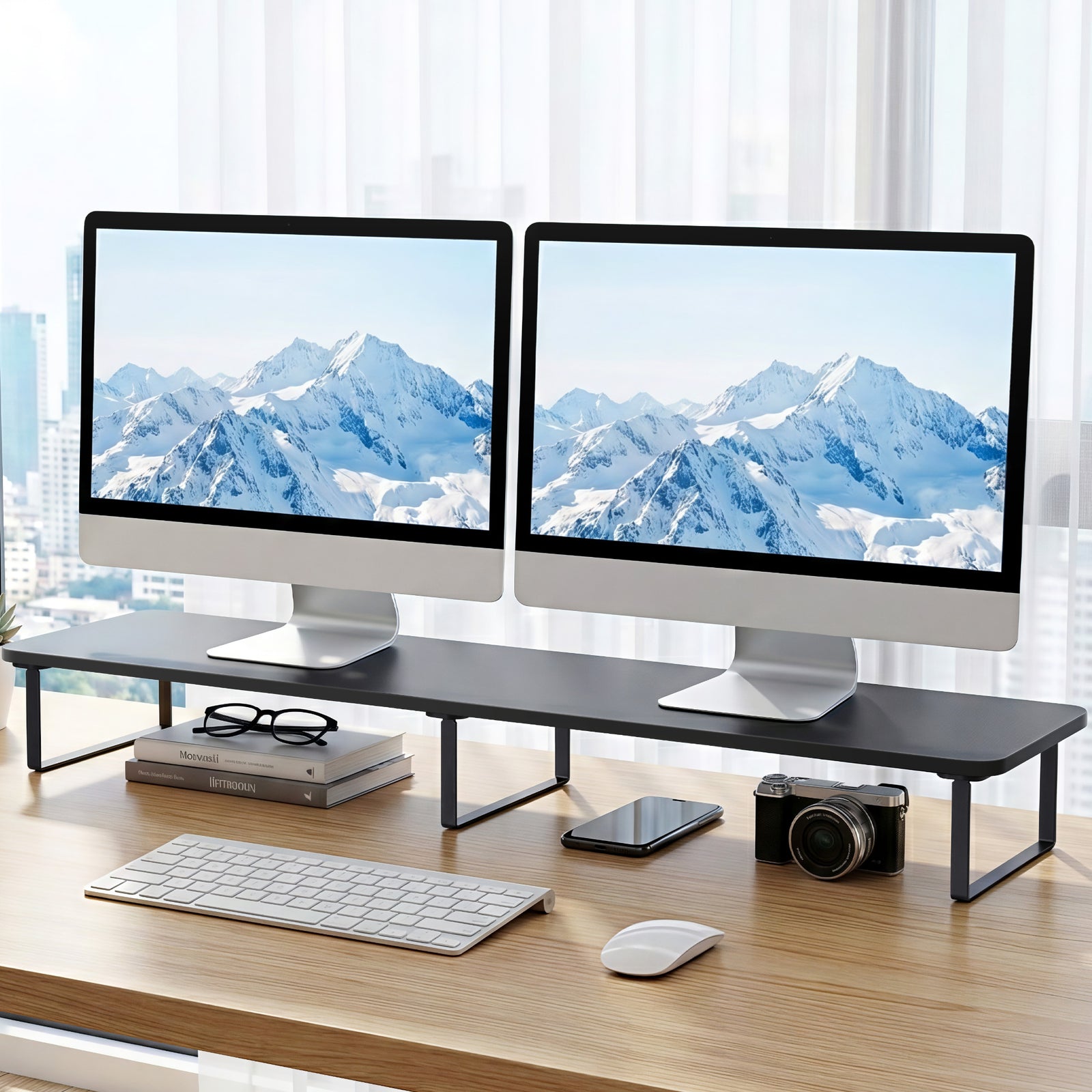 Artiss Dual Monitor Stand 100cm Riser Large Laptop Stand Desk Organiser Black