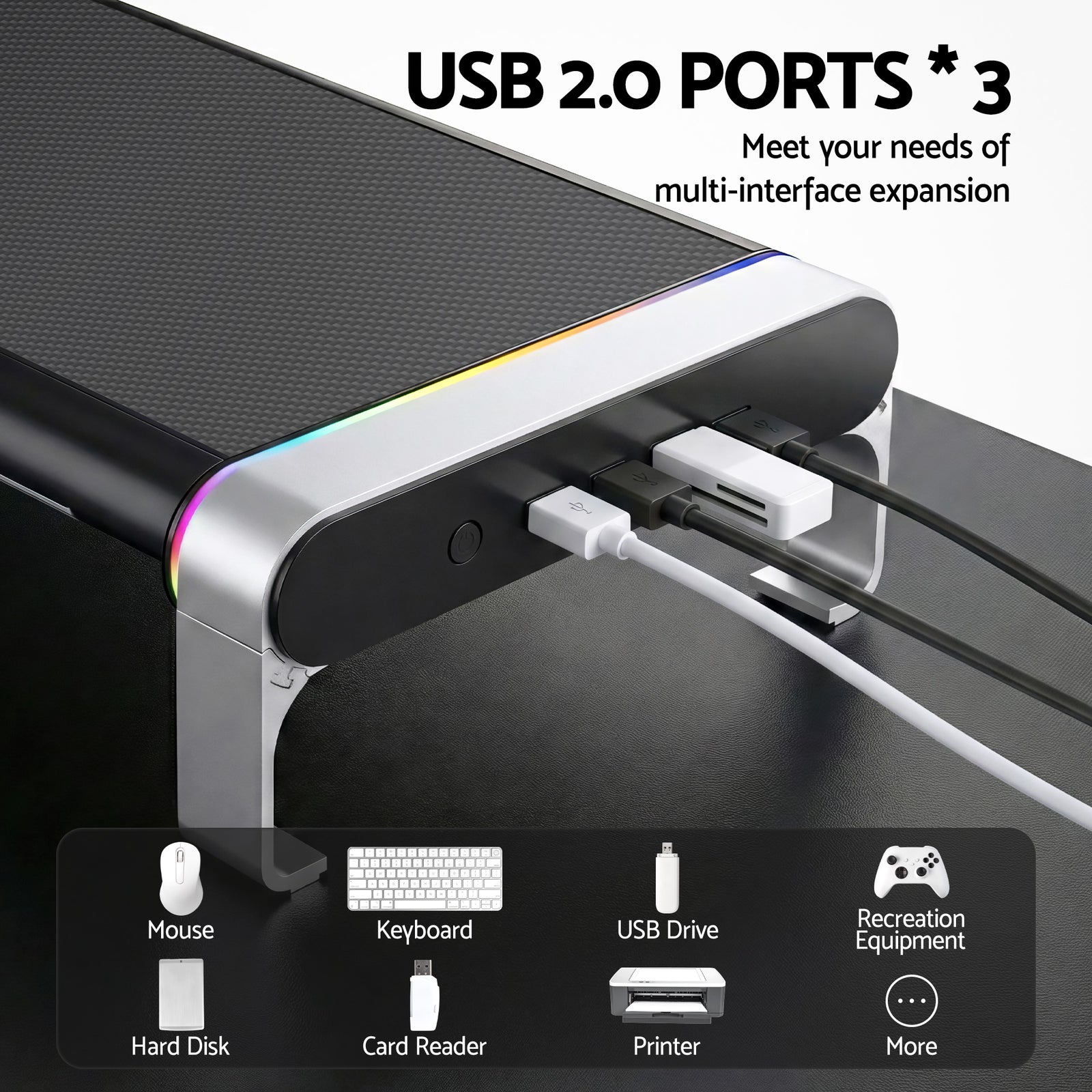 Artiss RGB Monitor Stand with USB Hub Desk Organiser Charging Stand Computer Stand Black