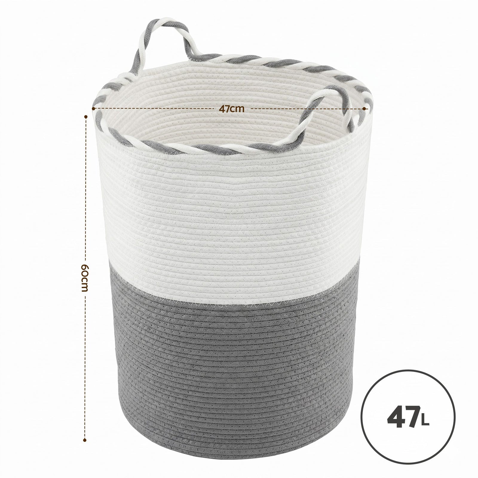 Artiss Woven Laundry Basket with handles Foldable White & Grey