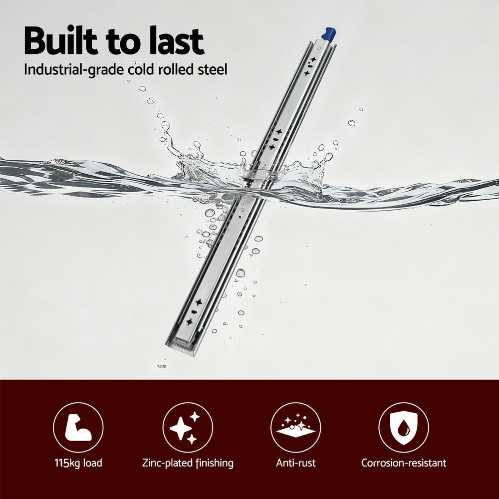 Giantz 2x Drawer Slides Heavy Duty Full Extension Locking 700-1400mm Length