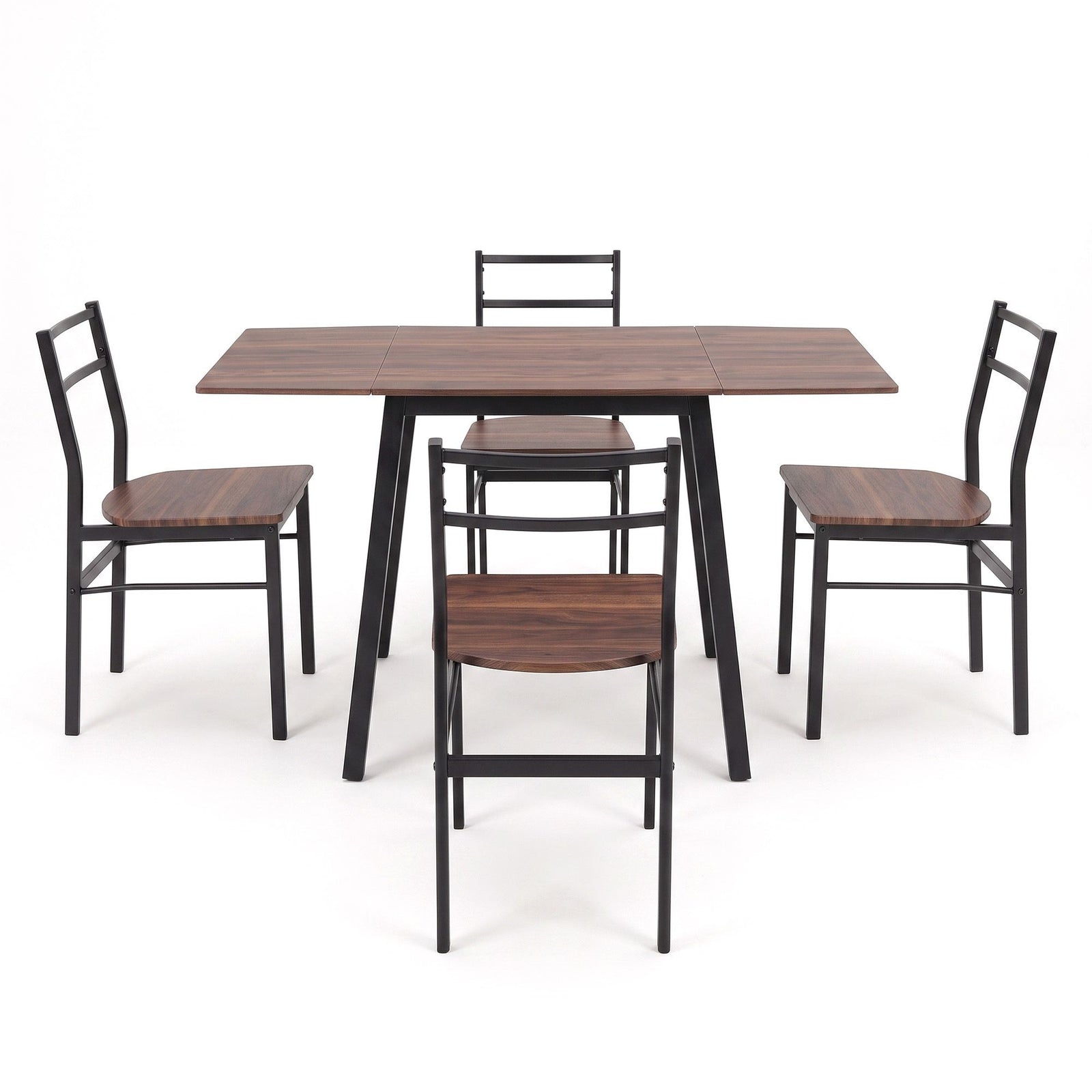 Artiss Dining Table and Chairs Set 5pcs with Extendable 60-120cm Drop-Leaf Table Brown