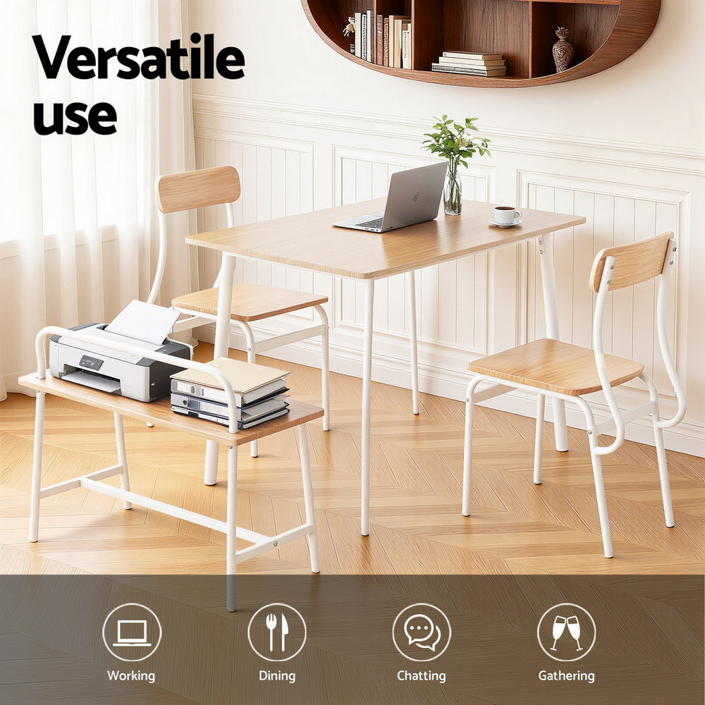 Artiss Dining Table and Chairs Set of 4 Bench Kitchen Furniture Natural and White