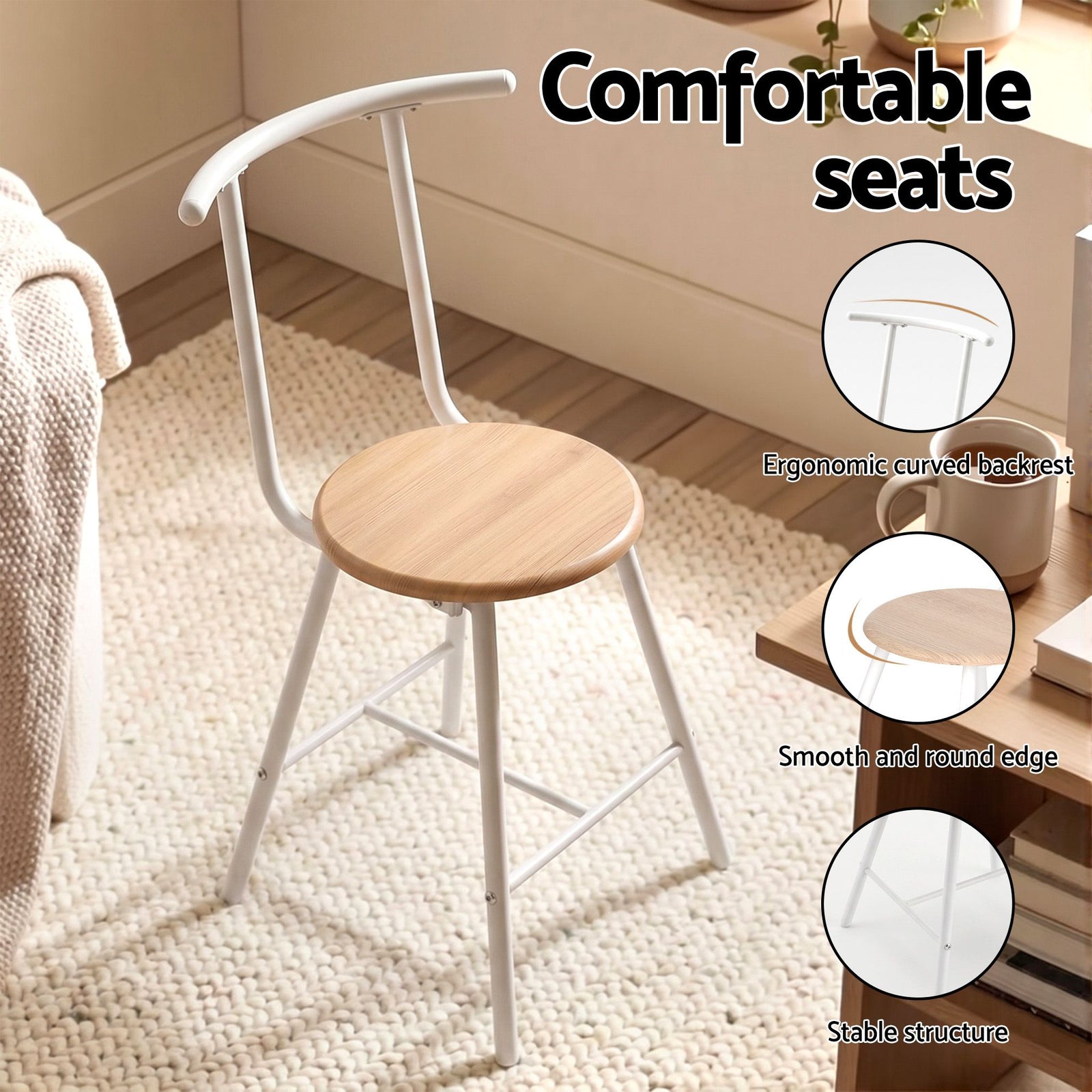 Artiss Oval Dining Table Set 3PC Space-Saving Bistro Kitchen Storage Wine Rack Natural White