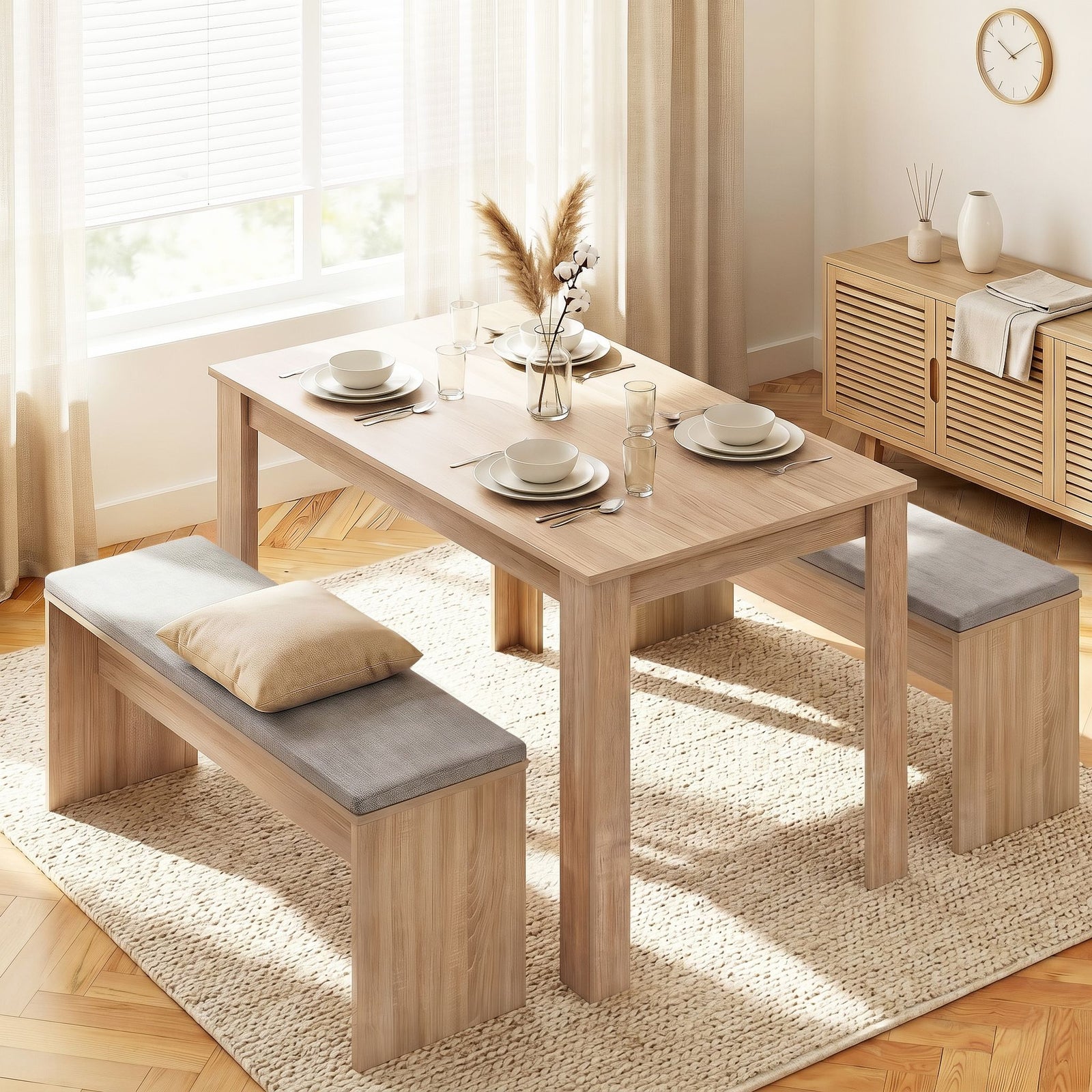 Artiss 3 Piece Dining Sets, 120cm Wooden Dining Table and 2 Upholstered Chairs Set, Space-Saving Modern Kitchen Dining Suite for Home Apartment (Oak)