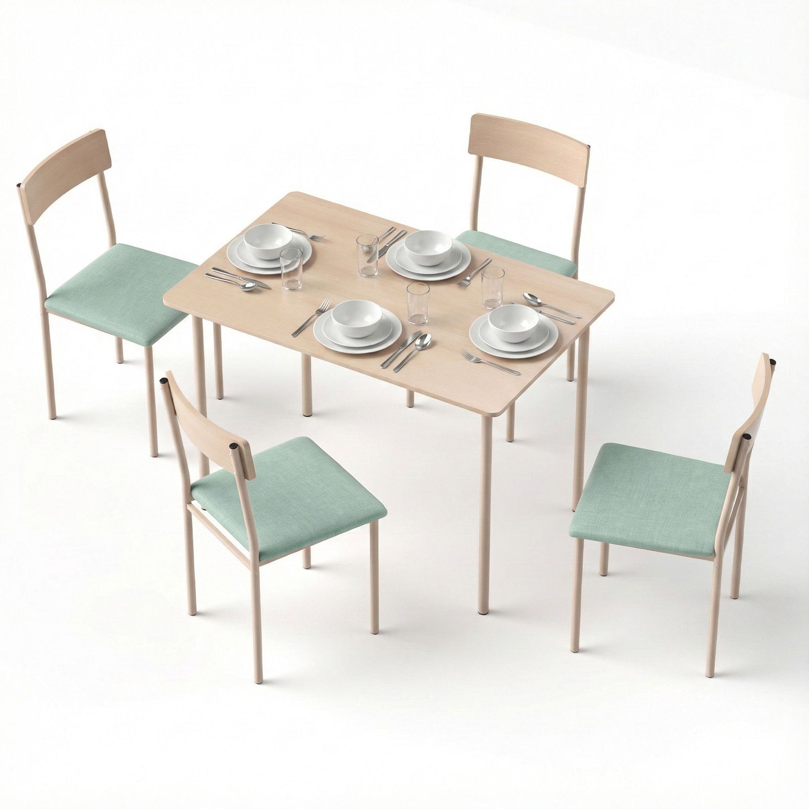 Artiss Dining Table and Chairs Set of 5 Compact Kitchen Furniture Natural Light Green