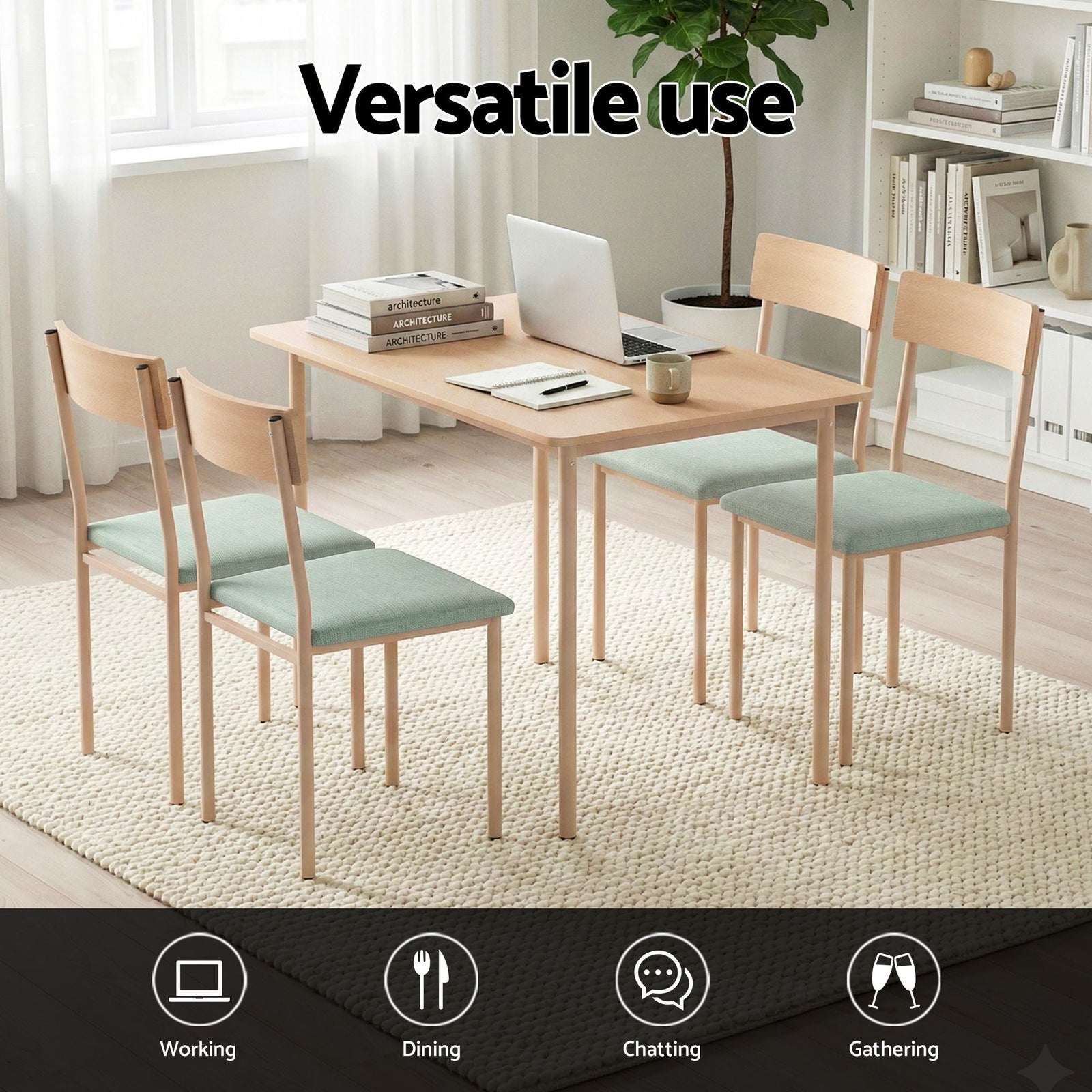 Artiss Dining Table and Chairs Set of 5 Compact Kitchen Furniture Natural Light Green