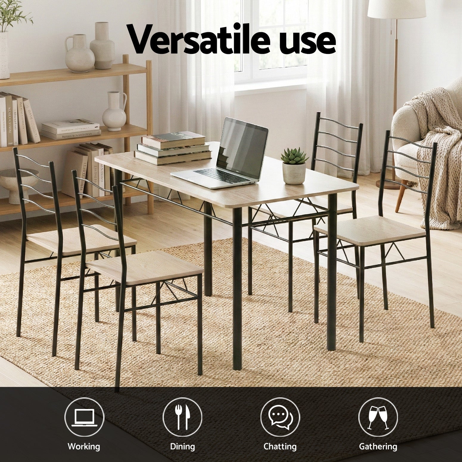 Artiss Dining Table and Chairs Set of 5 Compact Kitchen Furniture Modern Oak